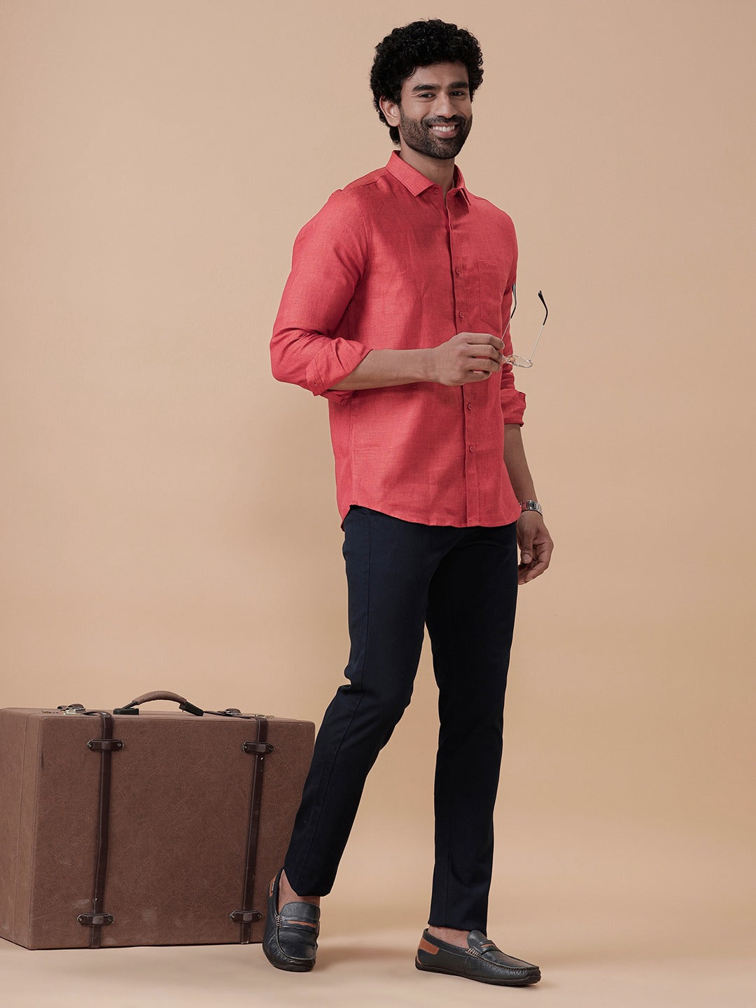 Men Pure Linen Vivid Red Shirt L14