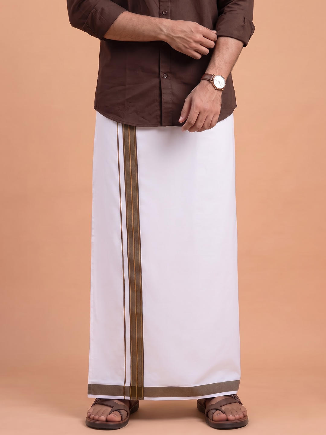Single Layer 100% Cotton White Dhoti With Colour Jari Border YGF06