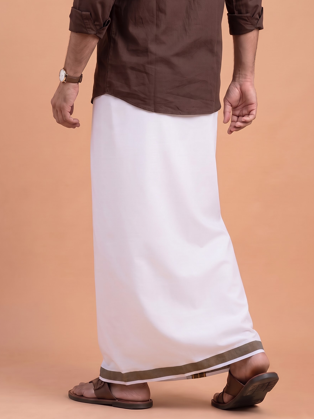 Single Layer 100% Cotton White Dhoti With Colour Jari Border YGF06