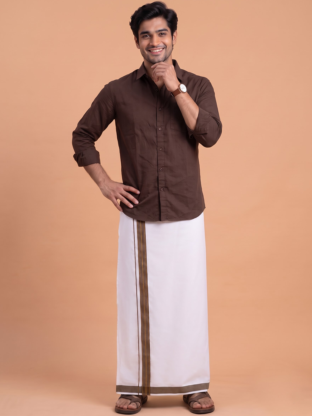 Single Layer 100% Cotton White Dhoti With Colour Jari Border YGF06