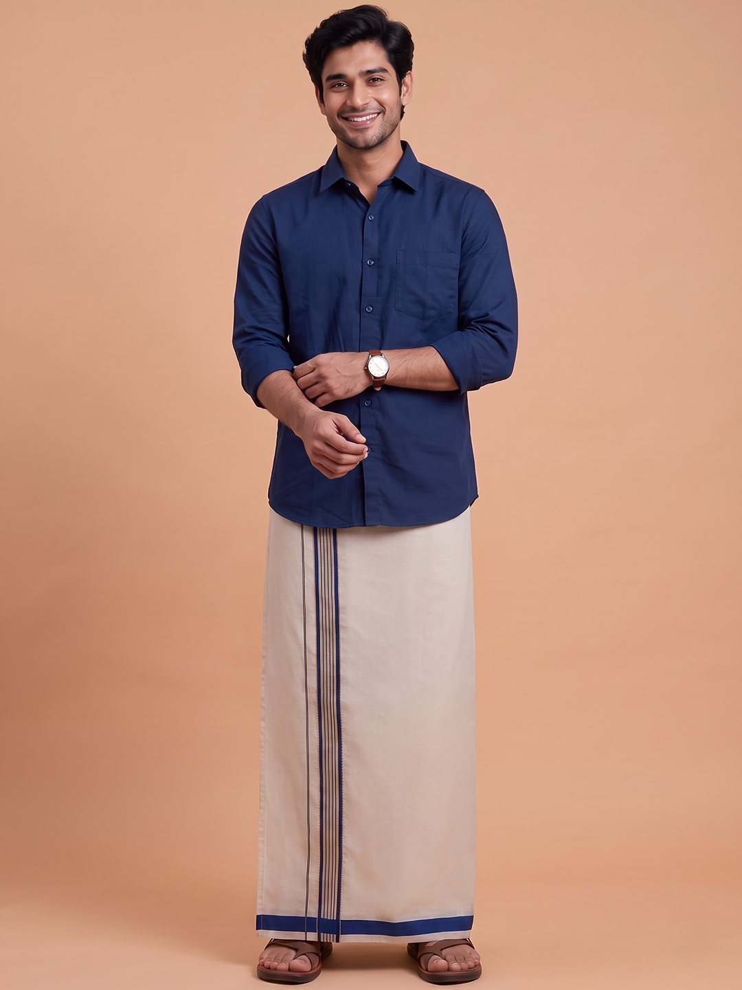 Single Layer Tissue Dhoti With Fancy Jari Border - EGCF02