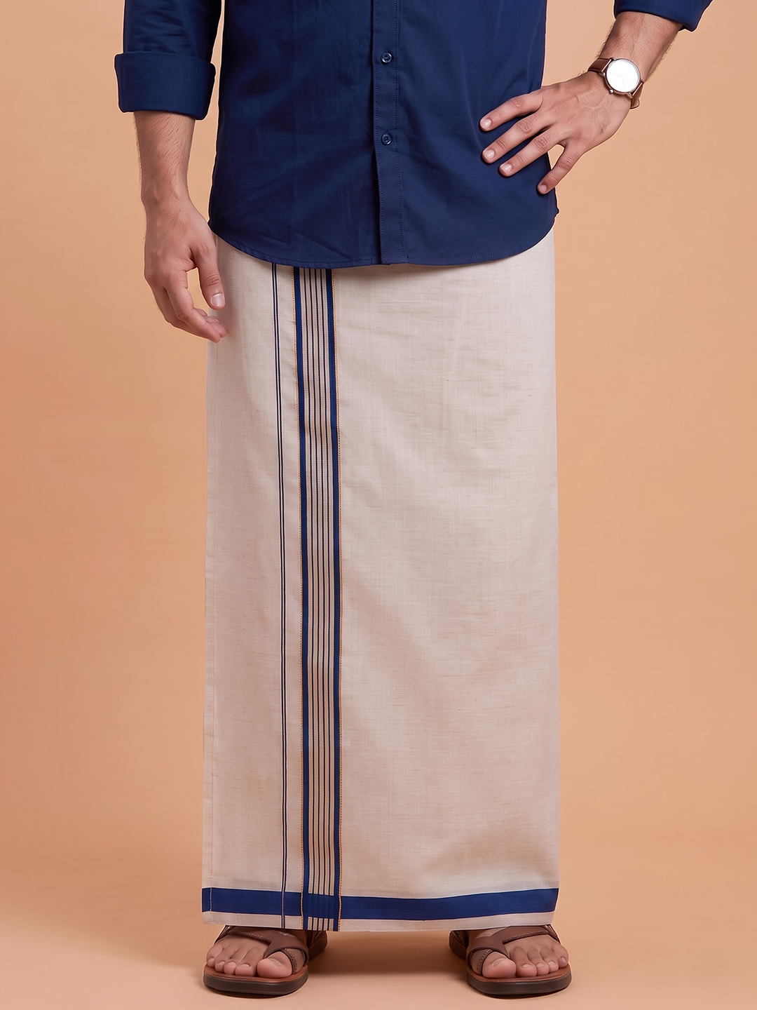 Single Layer Tissue Dhoti With Fancy Jari Border - EGCF02