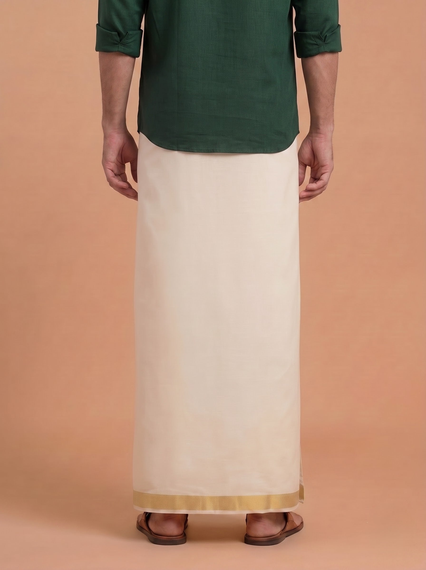 Double Layer Kora Cotton Cream Dhoti with Colour Border - HF Gold HFG05