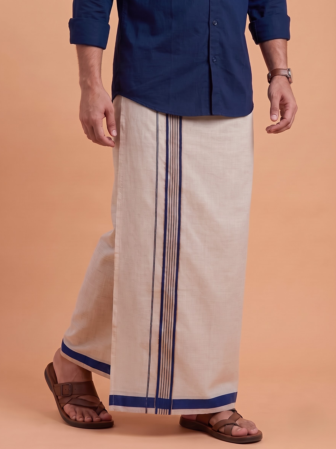 Single Layer Tissue Dhoti With Fancy Jari Border - EGCF02