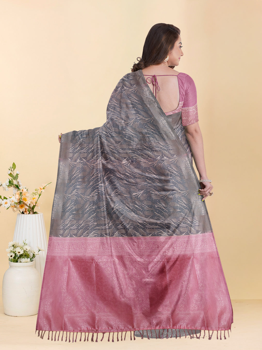 Couple Combo Shirt & Dhoti Set with Saree Steel Grey ASS126