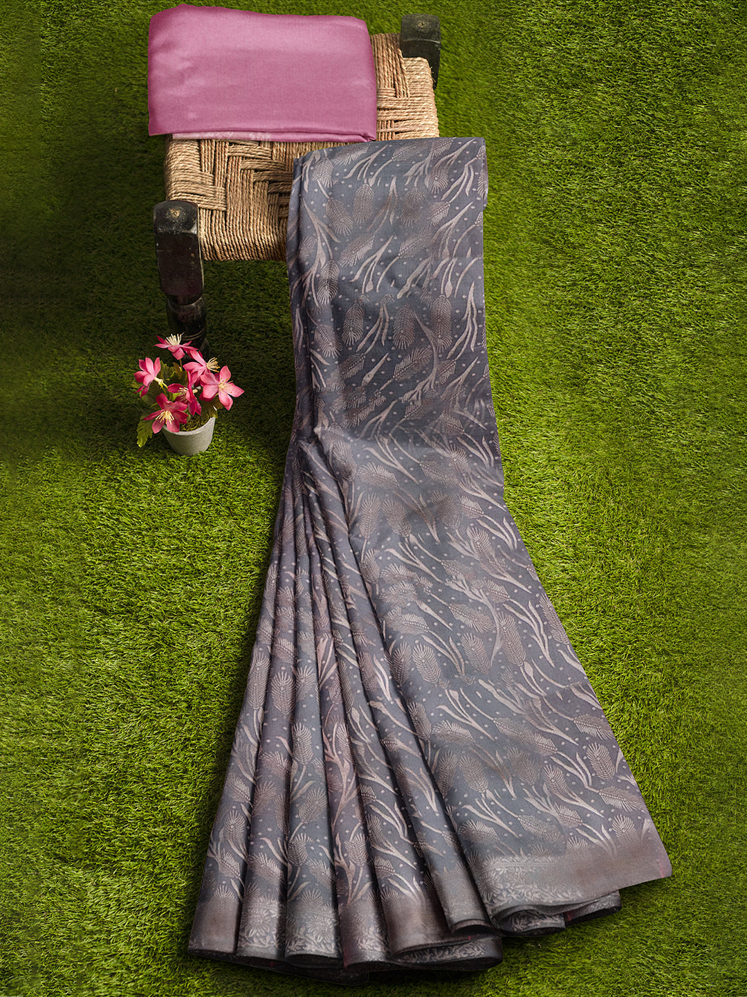 Couple Combo Shirt & Dhoti Set with Saree Steel Grey ASS126