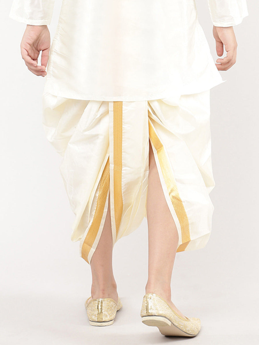 Boys Soft Silk Cream Readymade Panchakacham-Front view