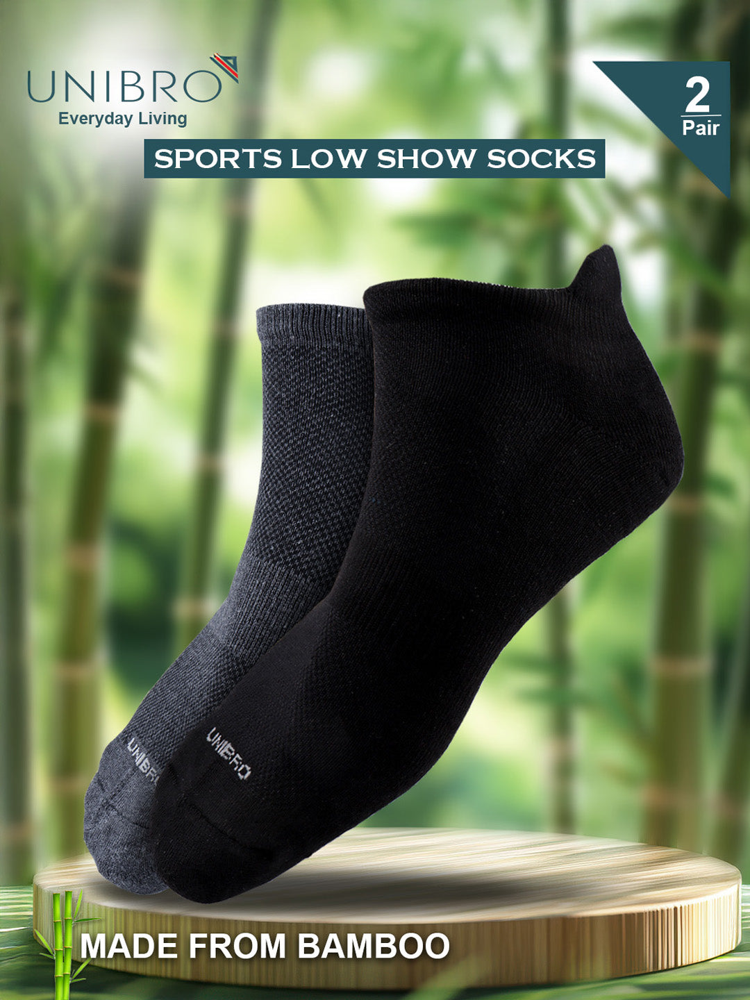 Men Bamboo Sports Low Socks Black & Charcoal SLD2