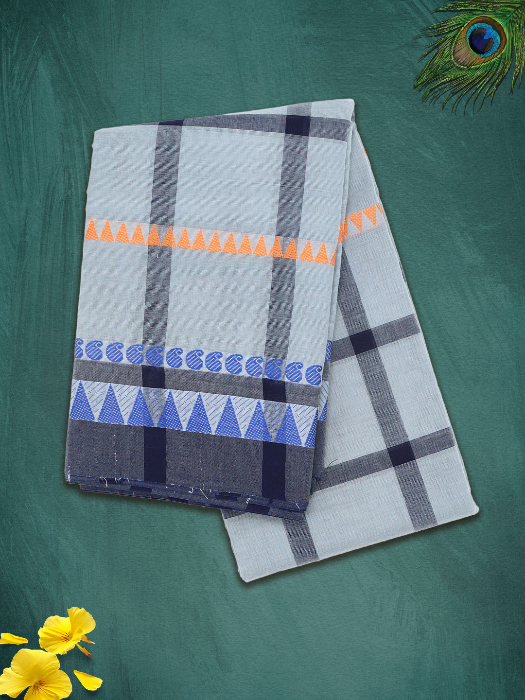 Women Grey Checks Pure Chettinad Cotton Saree PCS218