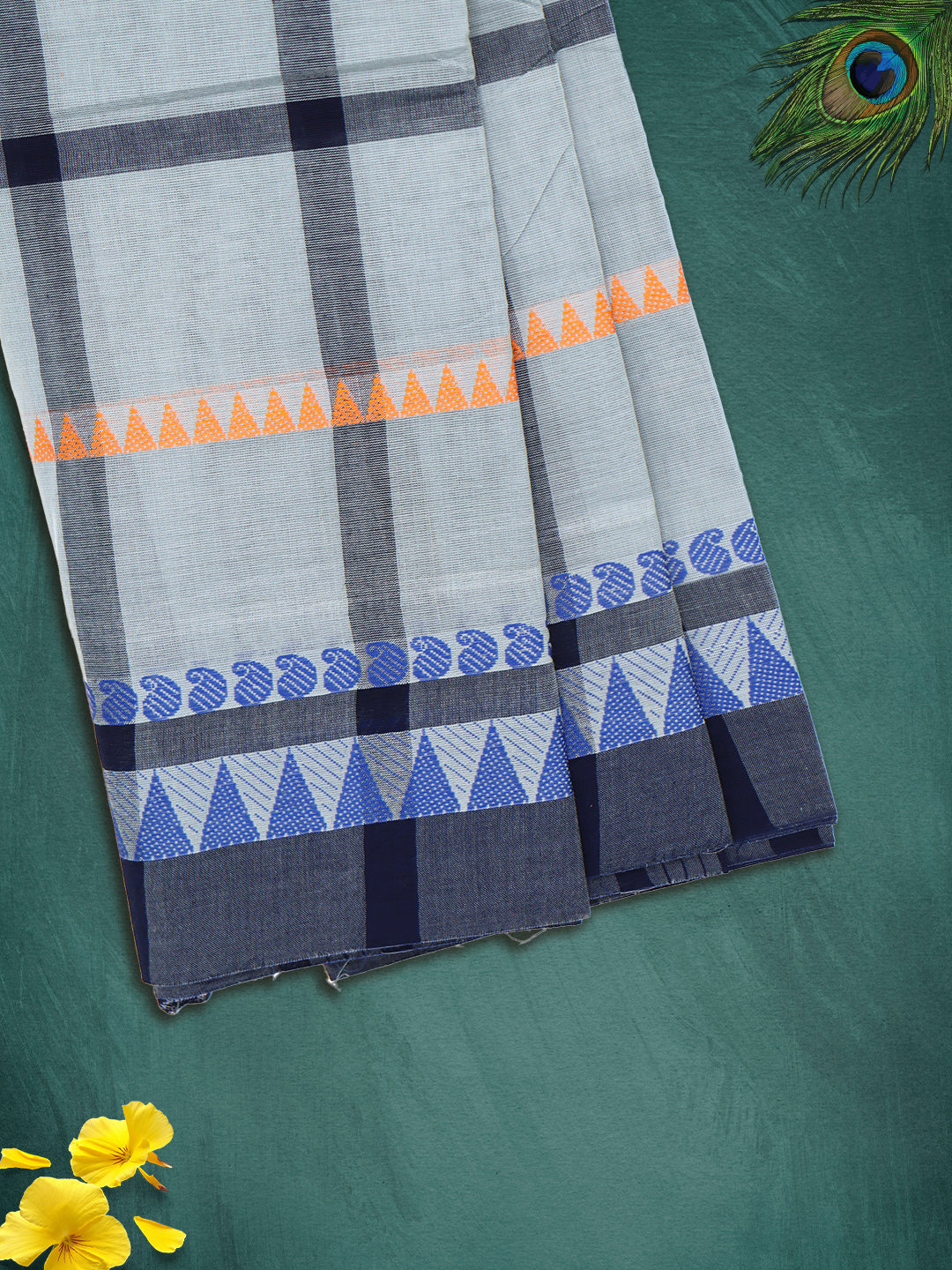 Women Grey Checks Pure Chettinad Cotton Saree PCS218