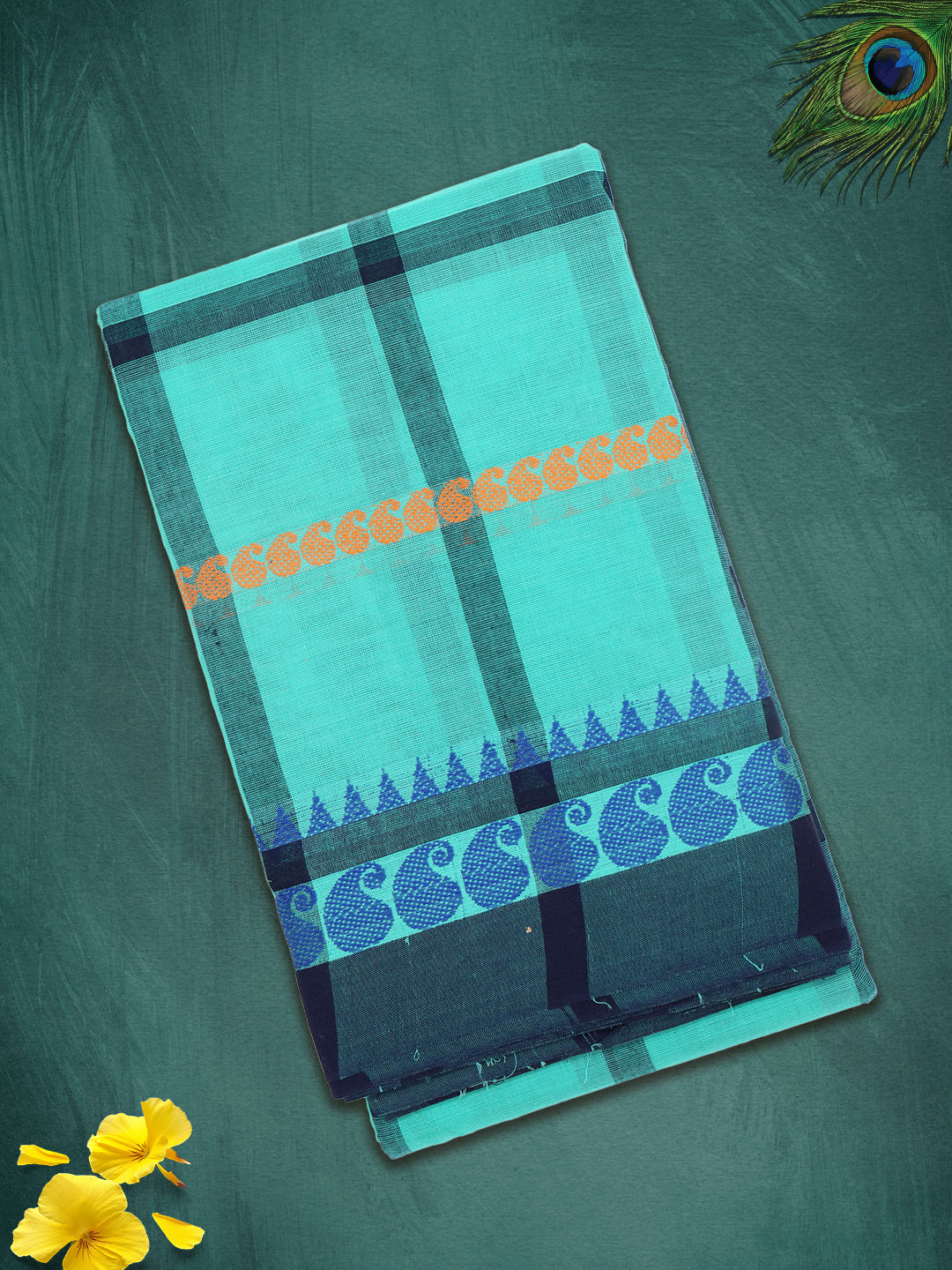 Women Teal Green Checks Pure Chettinad Cotton Saree PCS219