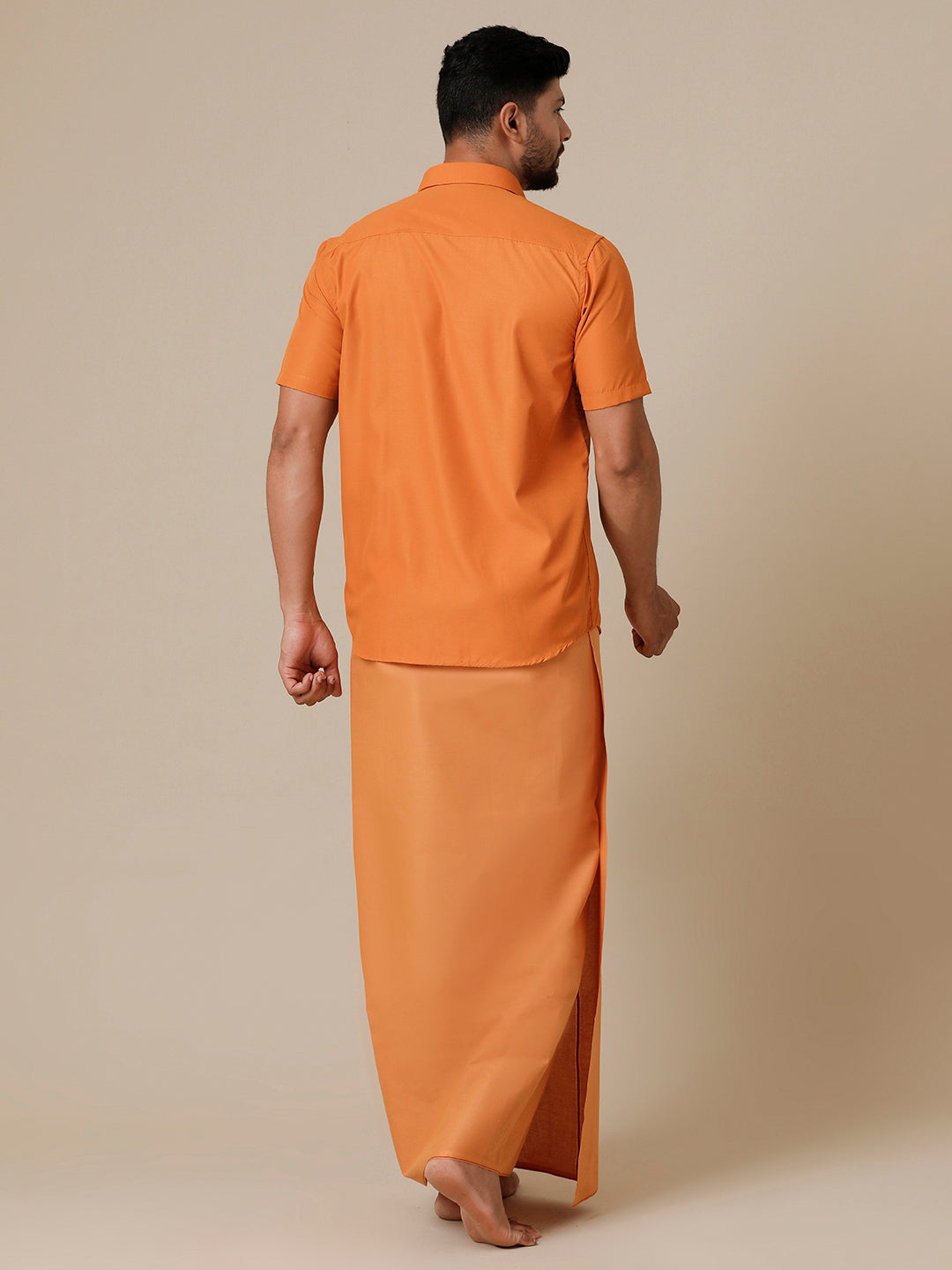 Men Devotional Half Sleeves Shirt & Dhoti Combo Kaavi