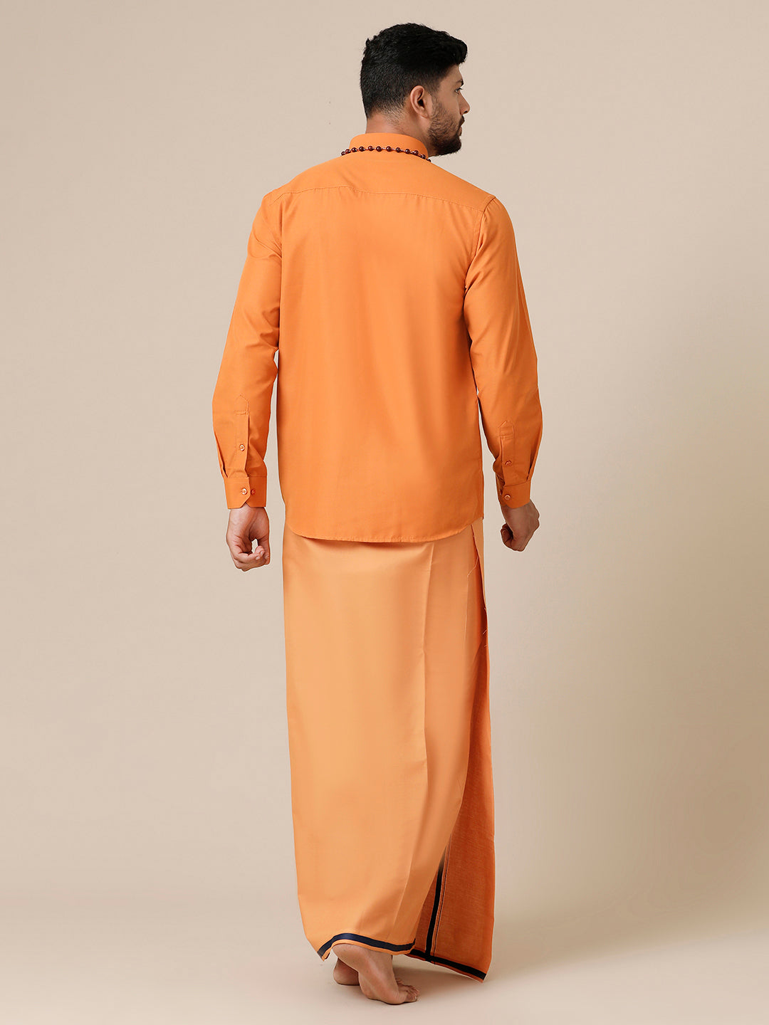 Men Devotional Full Sleeves Shirt & Dhoti Combo Kaavi