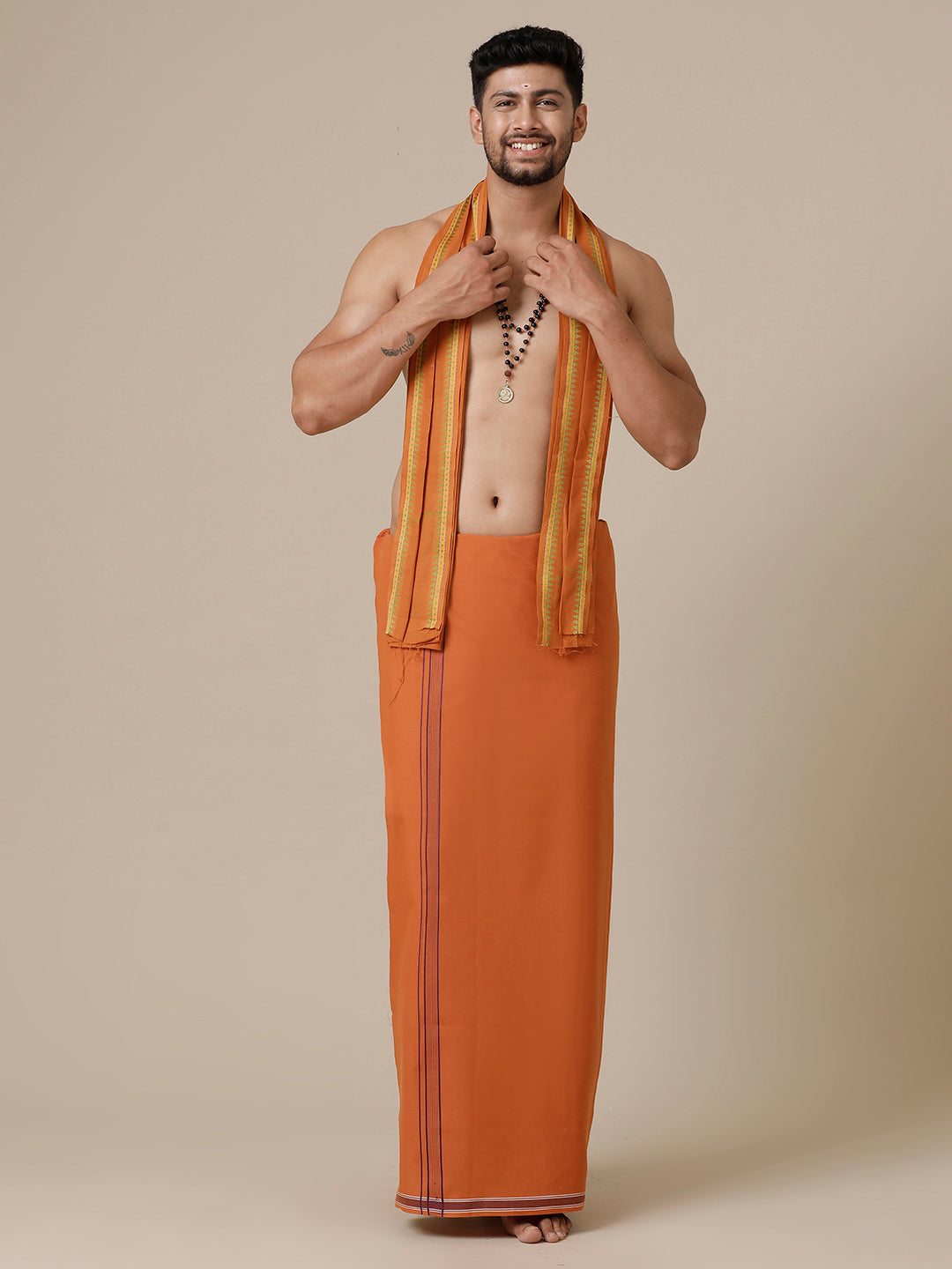 Mens Devotional Dhoti & Towel Combo Kavi