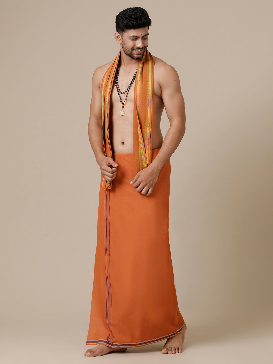 Mens Devotional Dhoti & Towel Combo Kavi