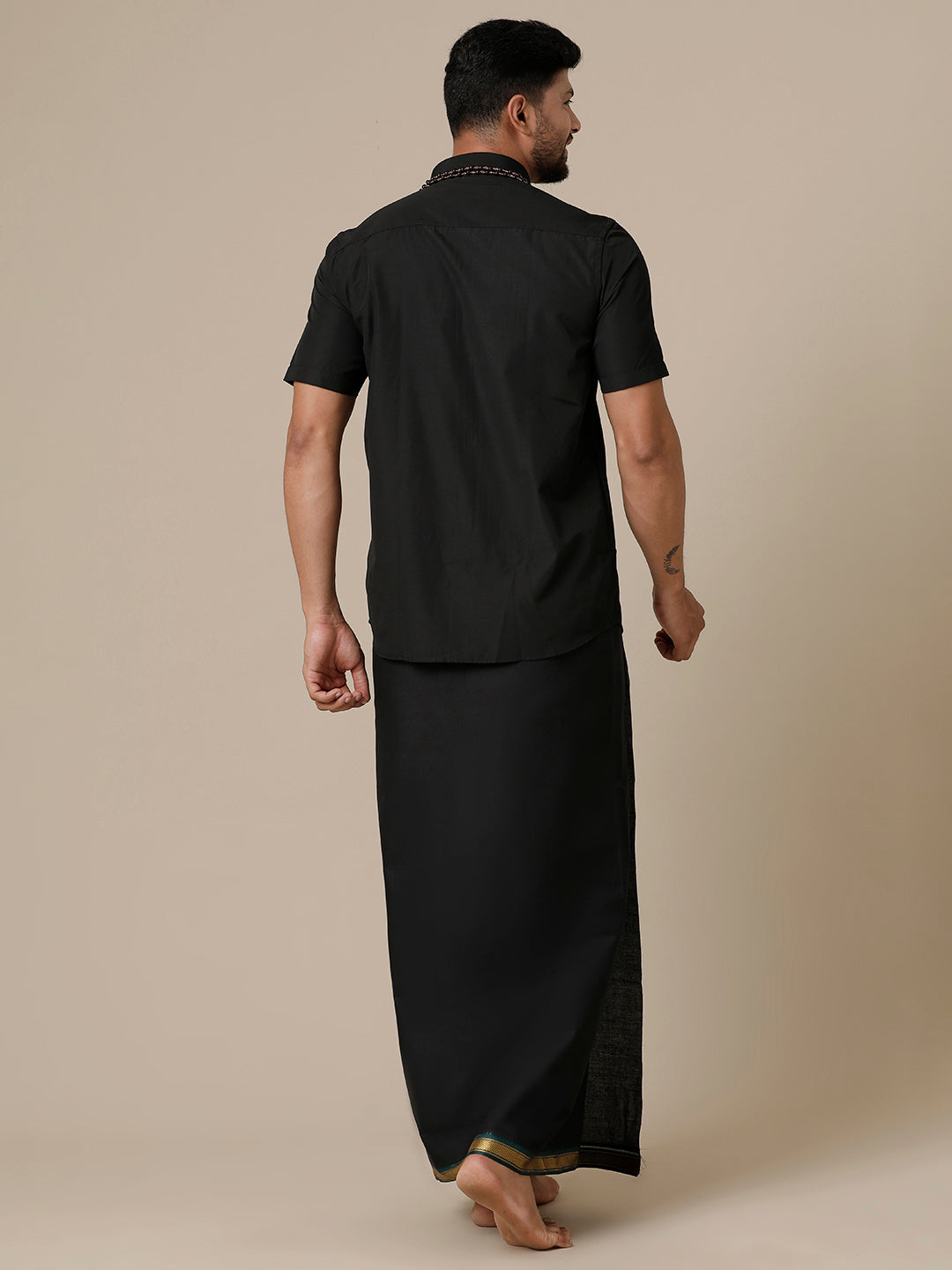 Men Devotional Half Sleeve Shirt & Dhoti Combo Brindhavan Black