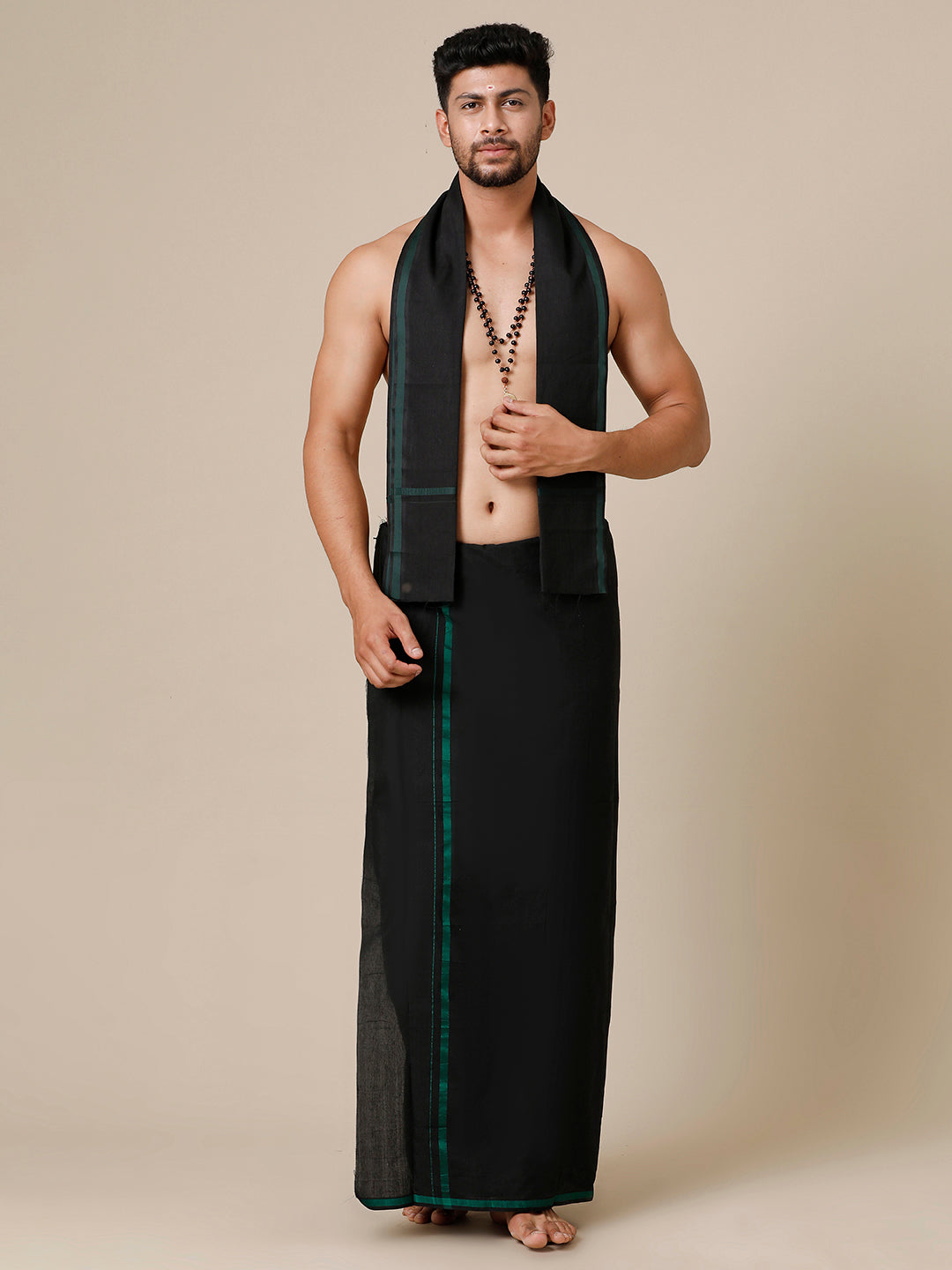 Mens Devotional Dhoti & Towel Combo Makaram Black