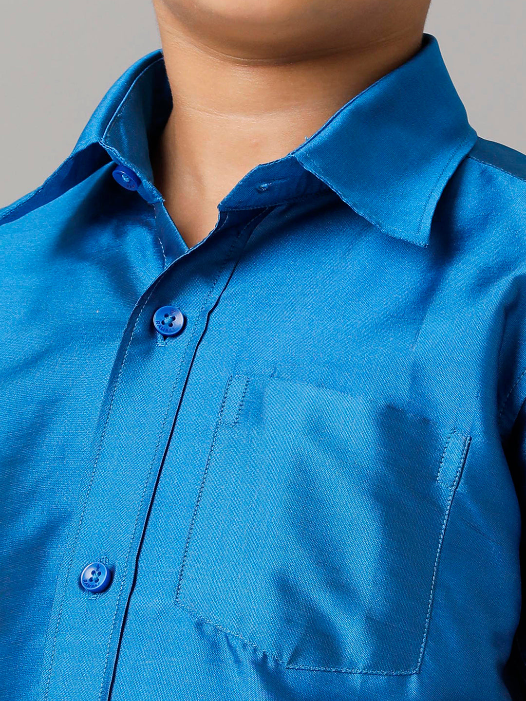 Boys Silk Cotton Royal Blue Half Sleeves Shirt with Adjustable White Dhoti Combo K10-Zoom view