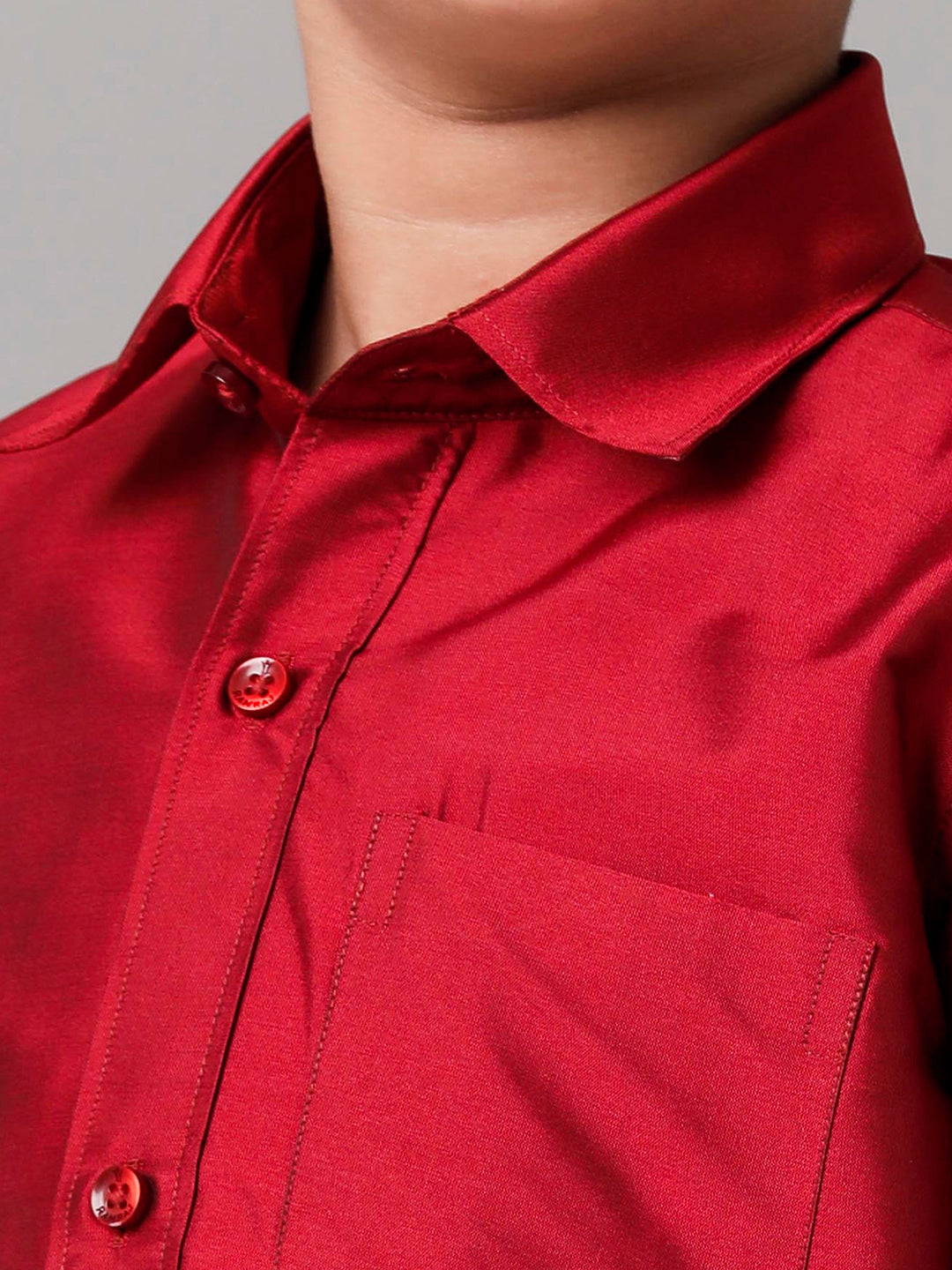 Boys Silk Cotton Red Half Sleeves Shirt with Adjustable White Dhoti Combo K8-Zoom view