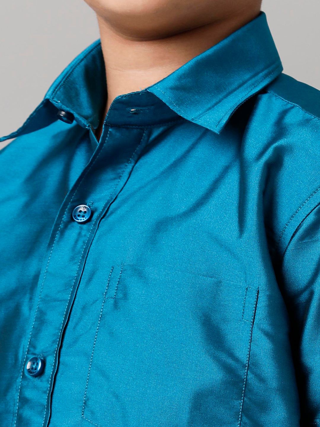 Boys Silk Cotton Light Blue Half Sleeves Shirt with Adjustable White Dhoti Combo K1-Zoom view