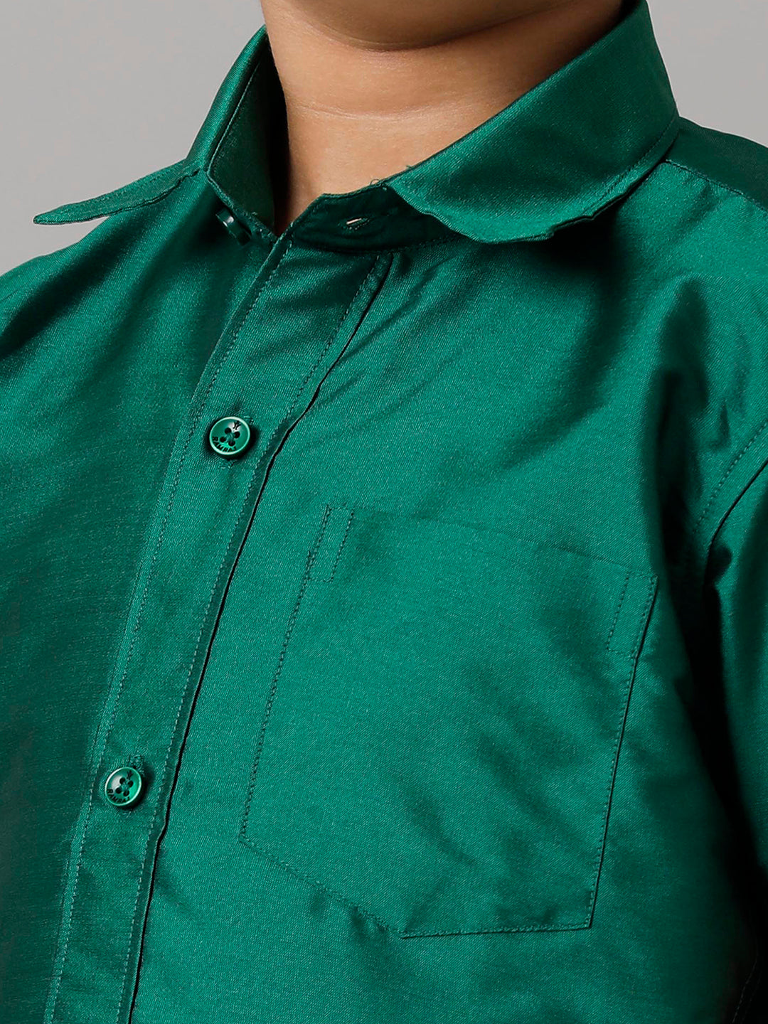 Boys Silk Cotton Green Half Sleeves Shirt with Adjustable White Dhoti Combo K9-Zoom view