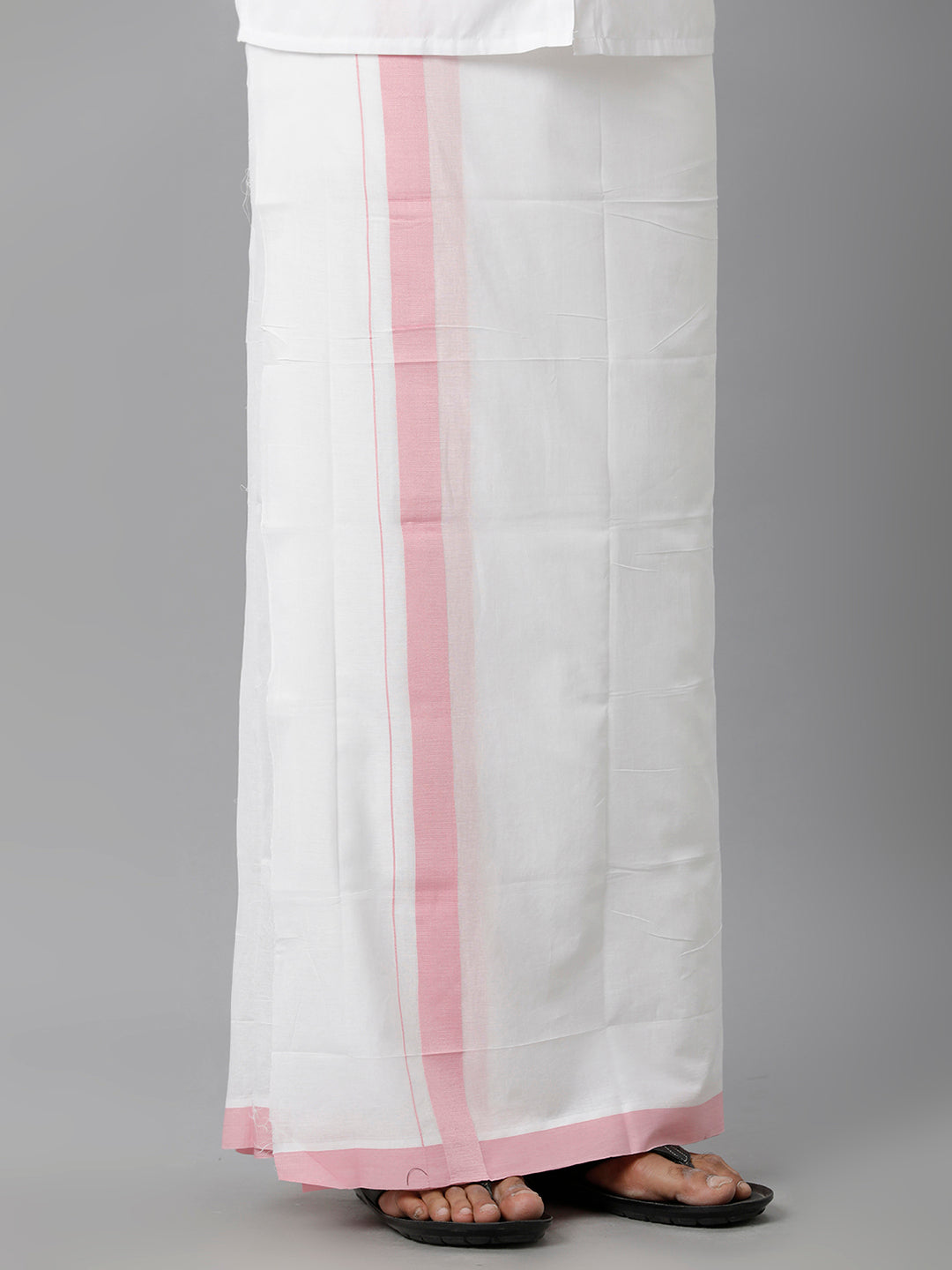 Mens Double Dhoti White with Pink Border Mountain Spl-Side view
