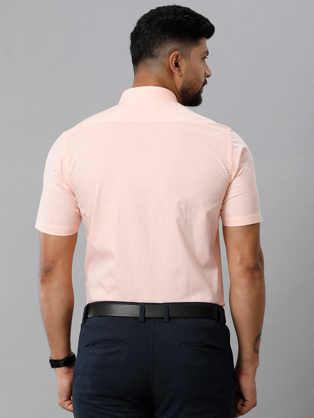Mens Premium Cotton Formal Shirt Half Sleeves Light Orange MH G117-Back view