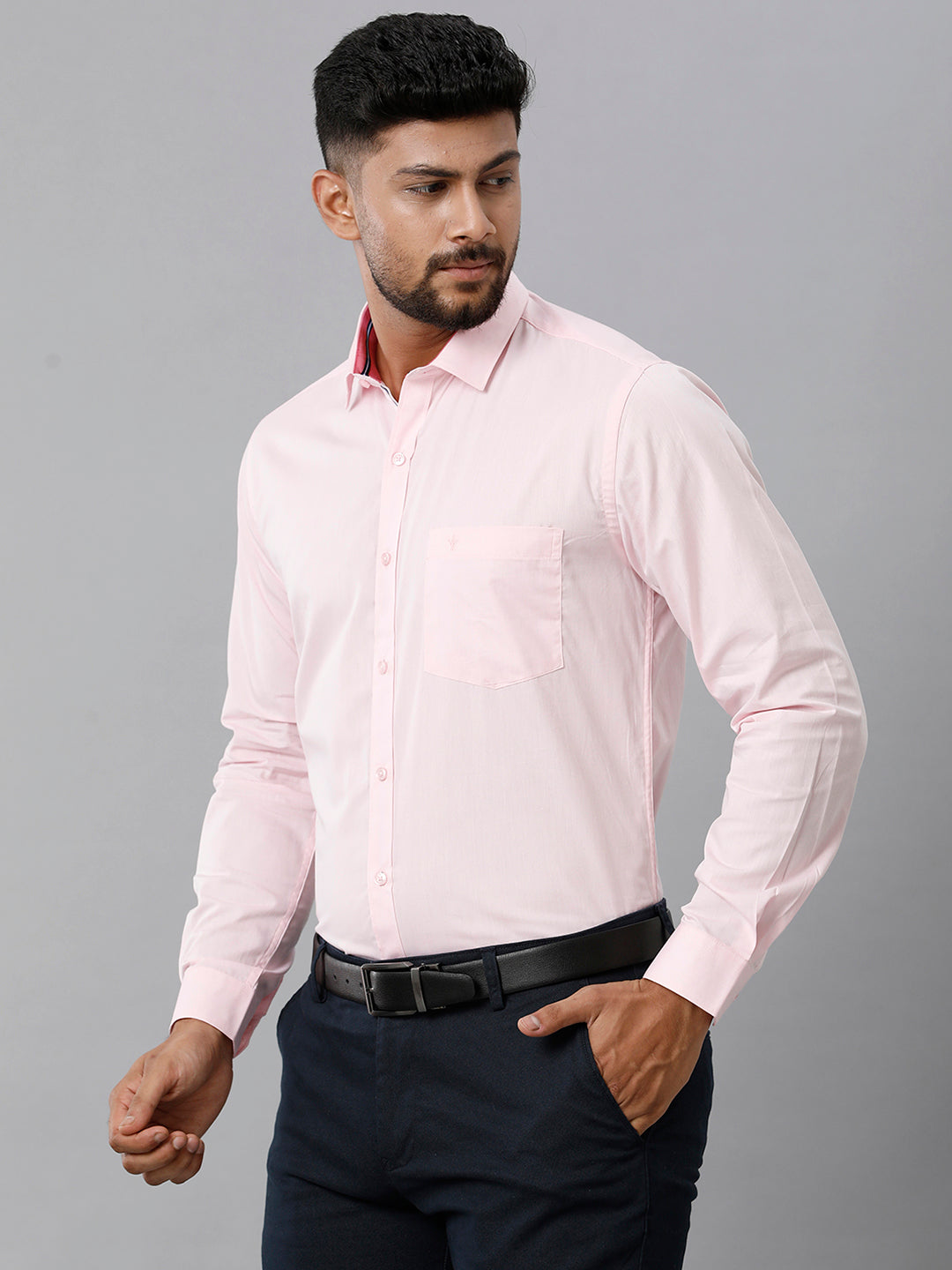 Mens Premium Cotton Formal Shirt Full Sleeves Light Pink MH G115-Front view