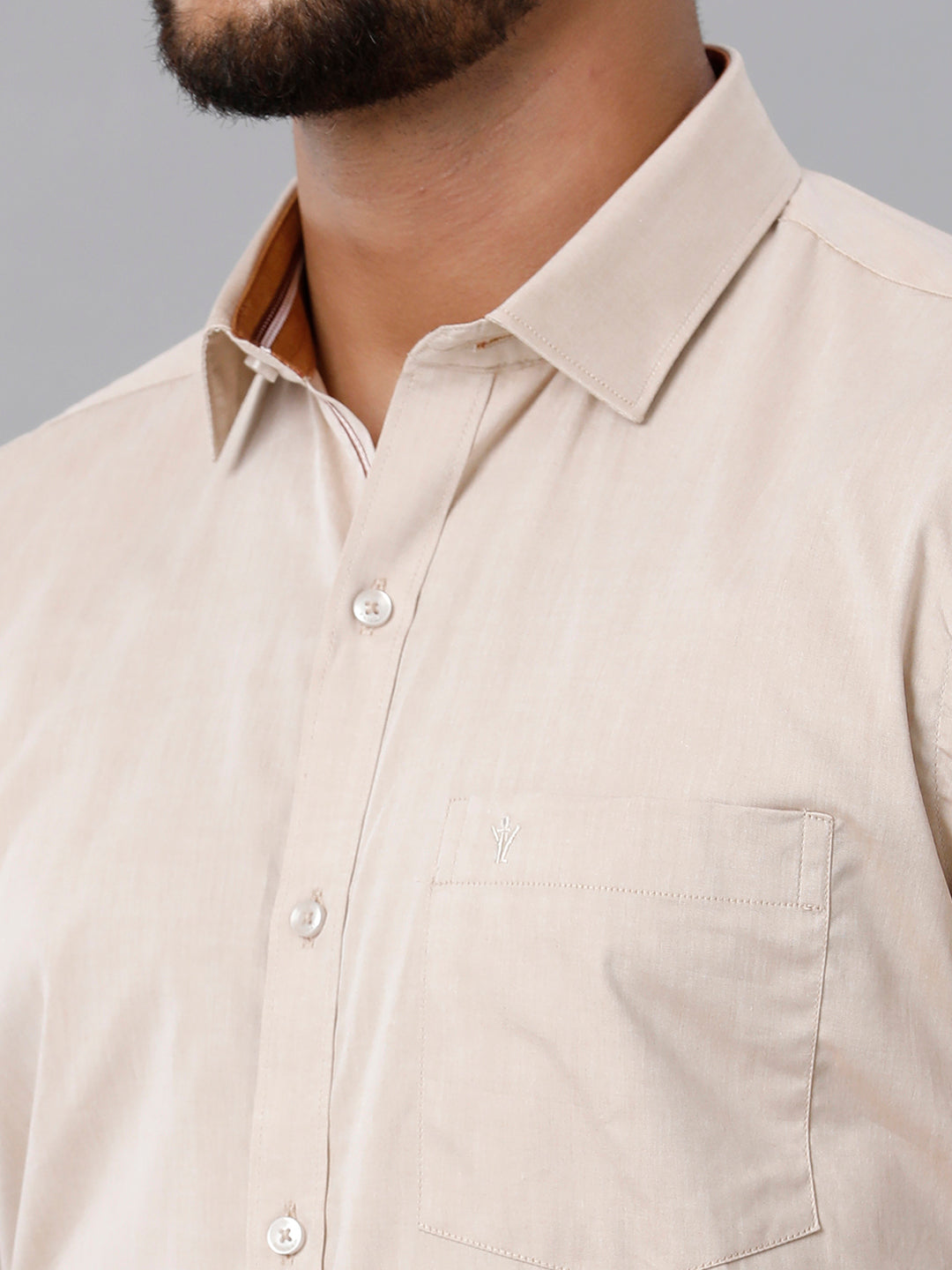 Mens Premium Cotton Formal Shirt Half Sleeves Light Brown MH G113-Zoom view