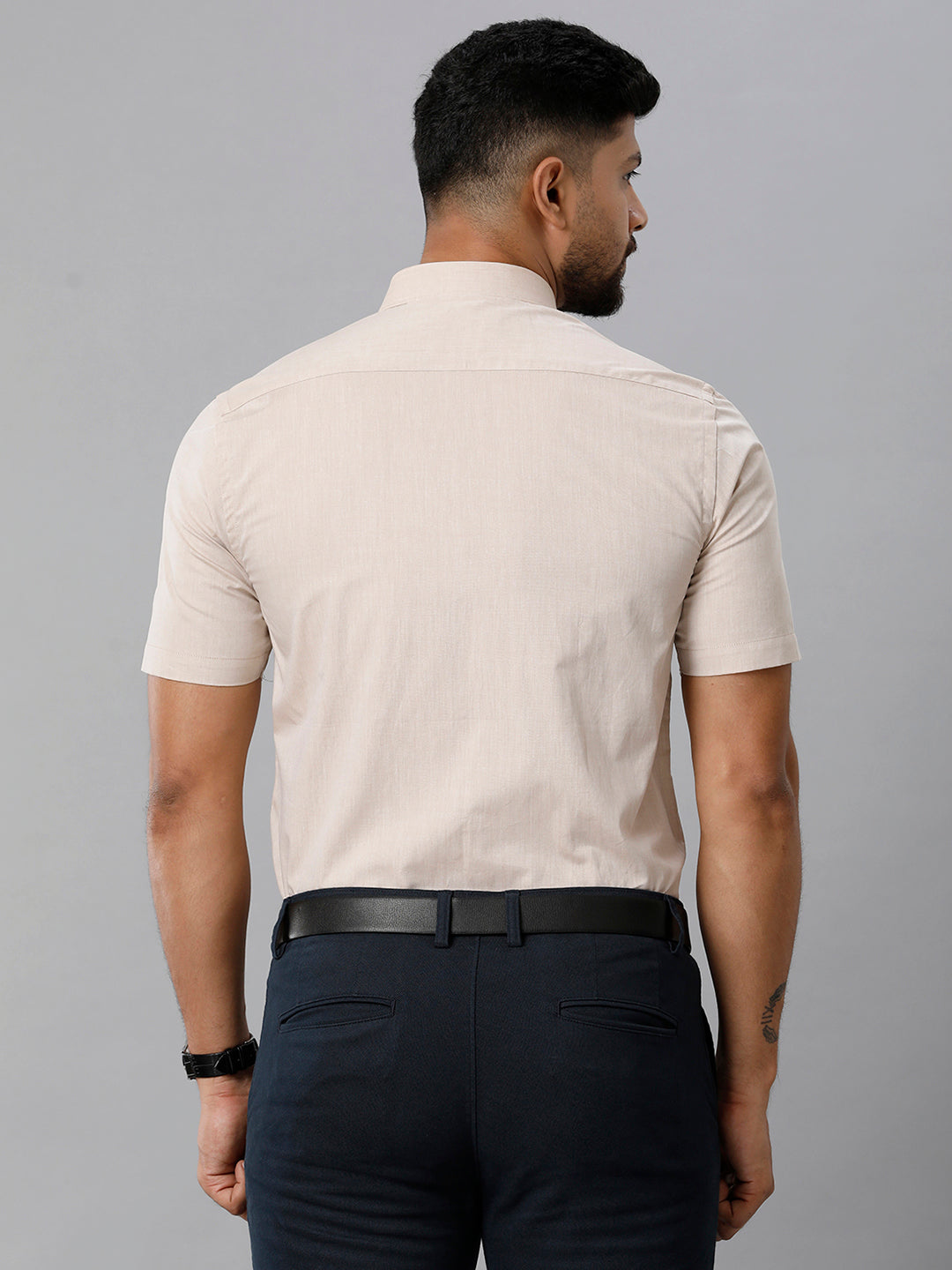 Mens Premium Cotton Formal Shirt Half Sleeves Light Brown MH G113-Back view