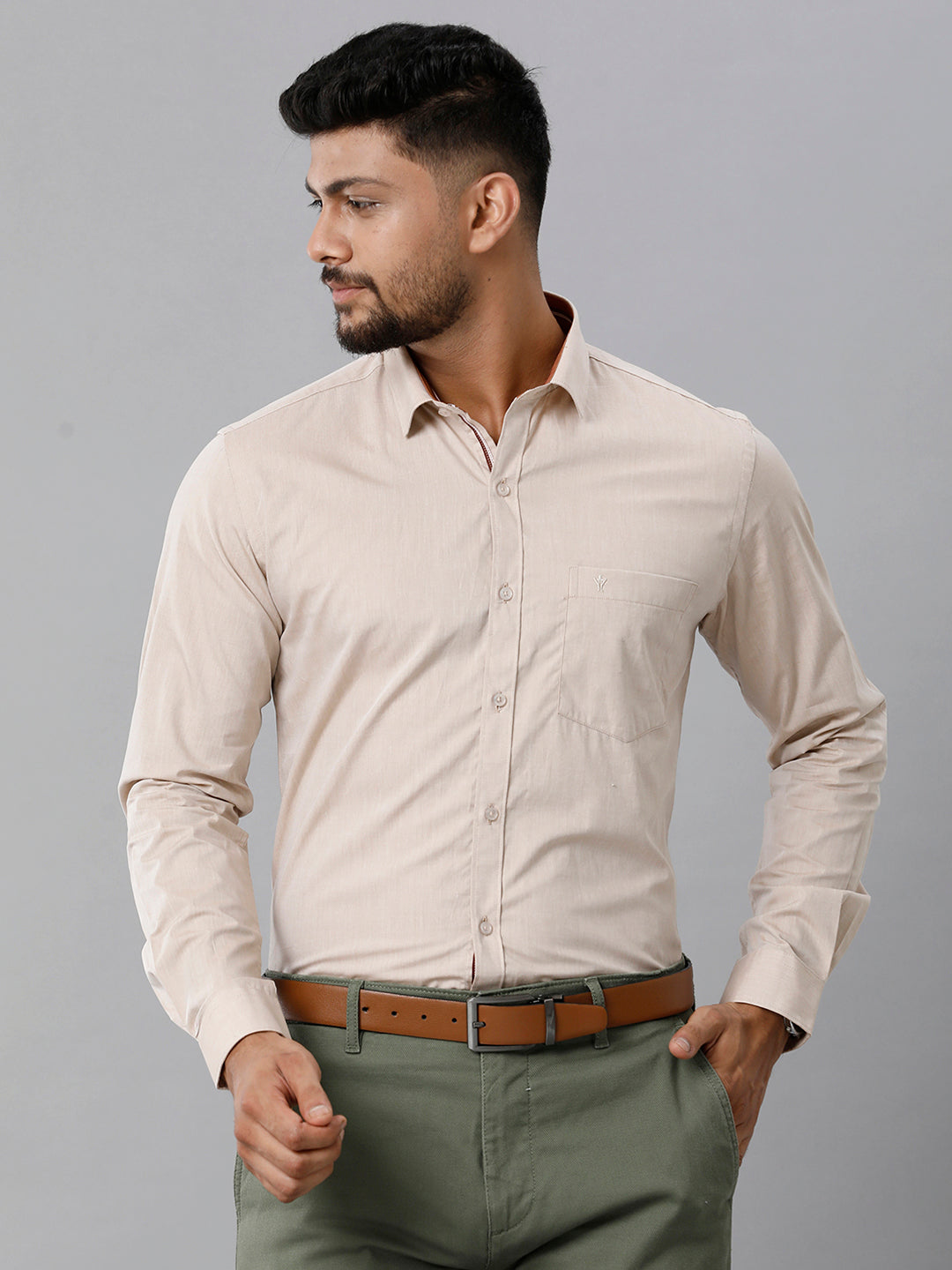 Mens Premium Cotton Formal Shirt Full Sleeves Light Brown MH G113