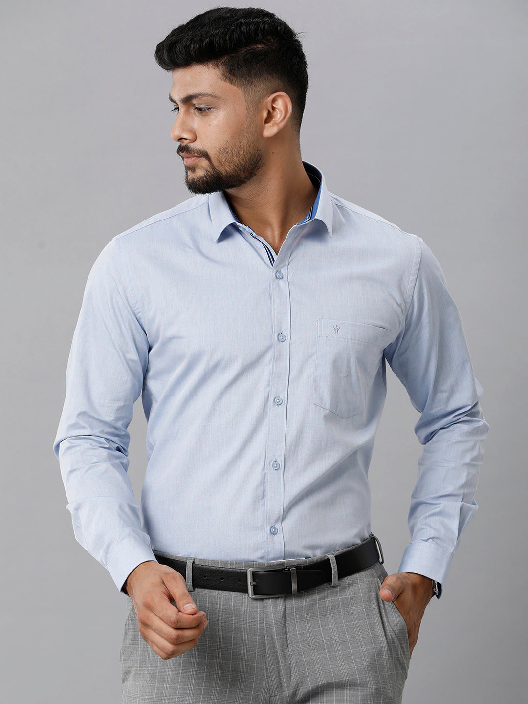 Mens Premium Cotton Formal Shirt Full Sleeves Blue MH G119
