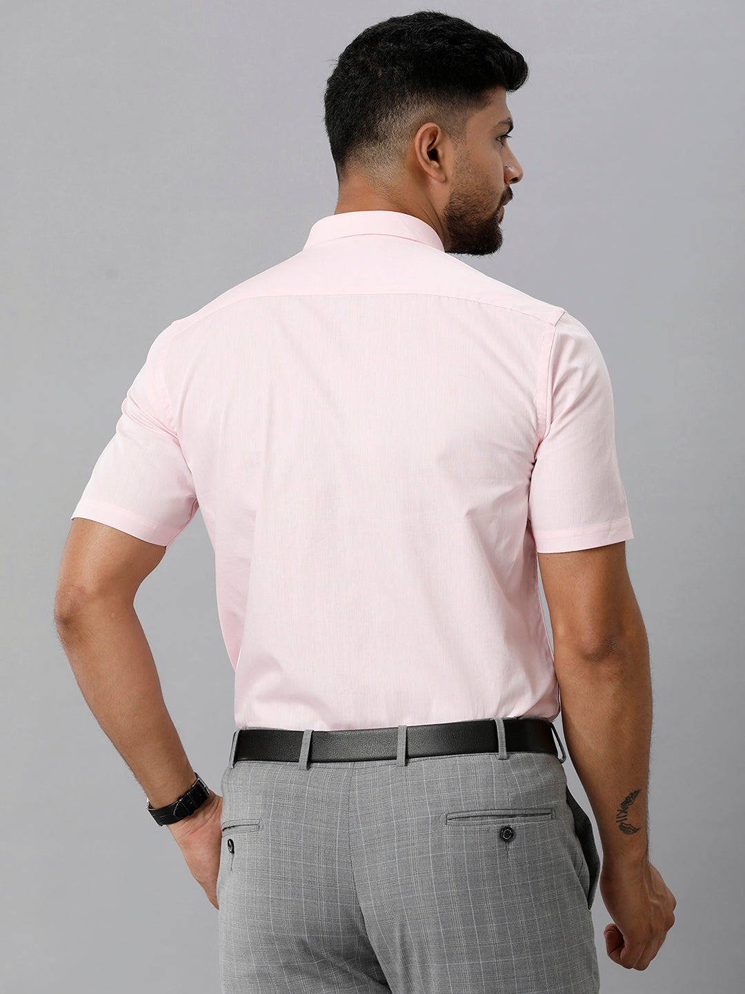 Mens Premium Cotton Formal Shirt Half Sleeves Light Pink MH G115-Back view