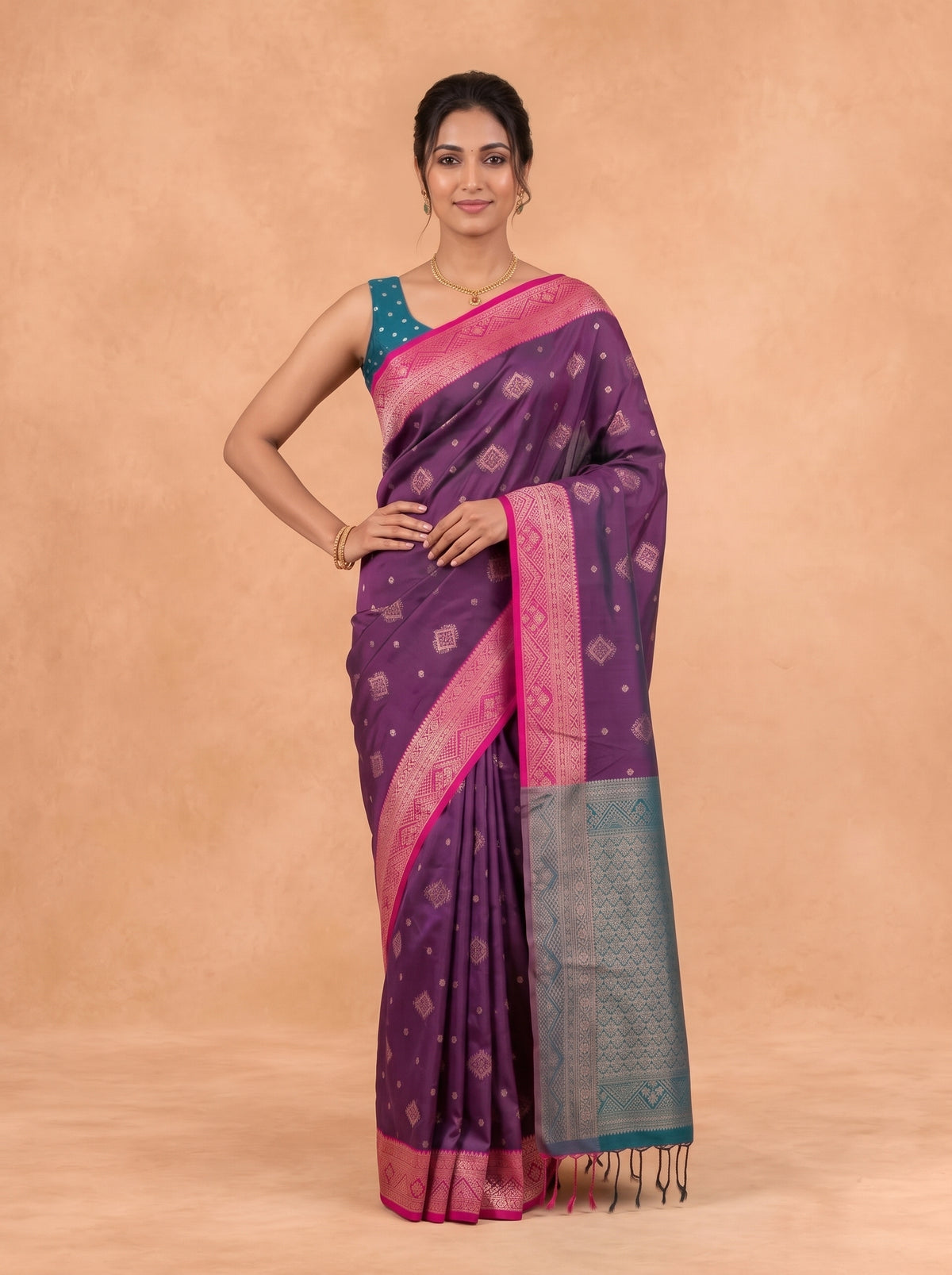 Women Soft Silk Purple with Green Saree SS469