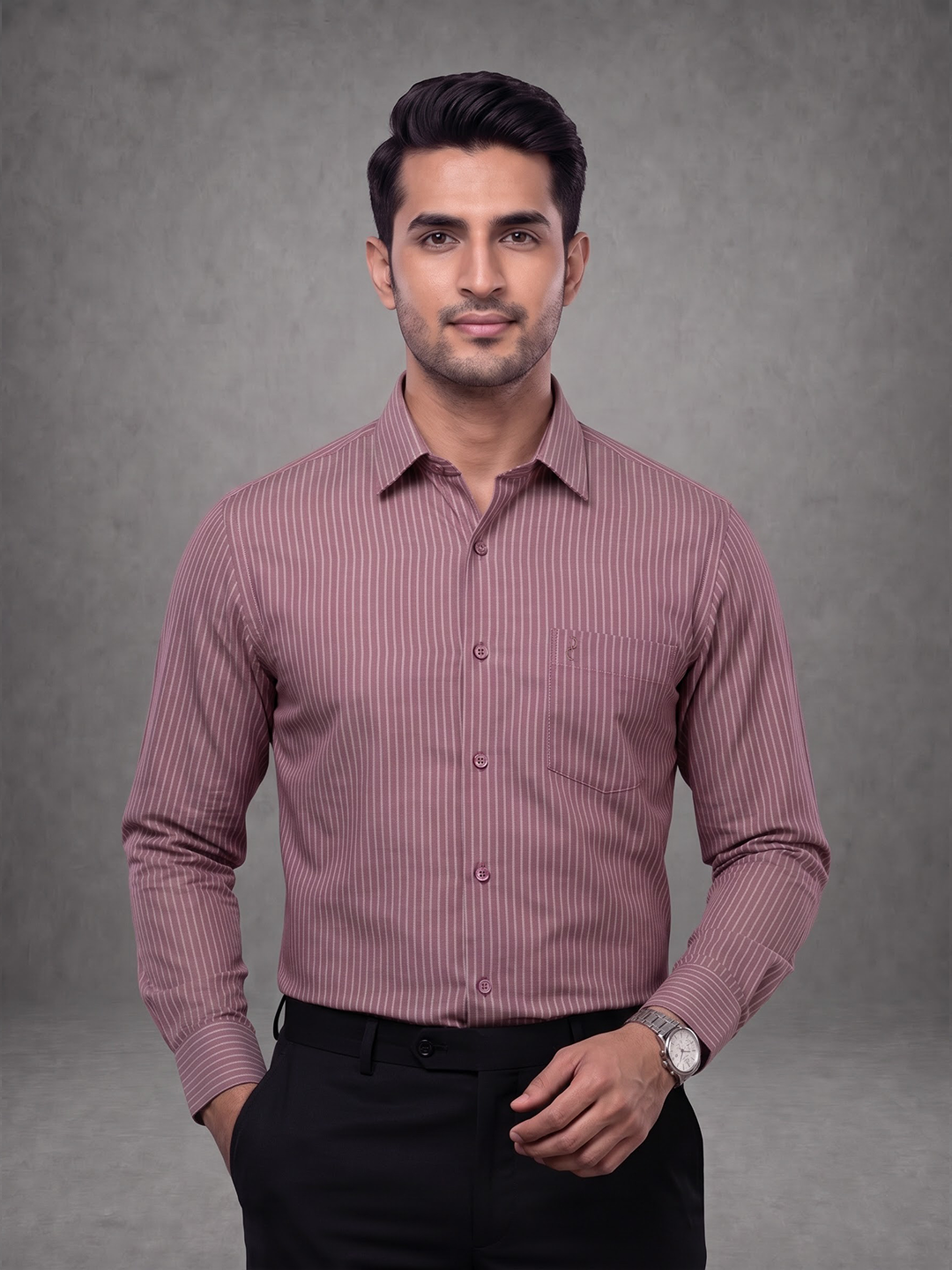 Prima Club Premium Cotton Dobby Pink Red Stripes Regular Fit Shirt SRAR3