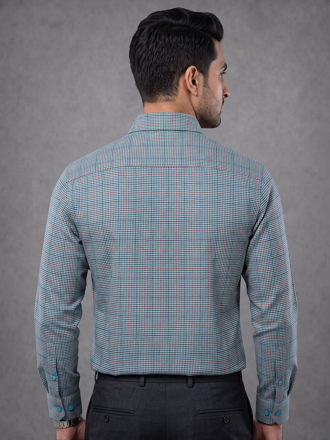 Prima Club Premium Cotton Dobby Teal Blue Checked Regular Fit Shirt SRAQ2