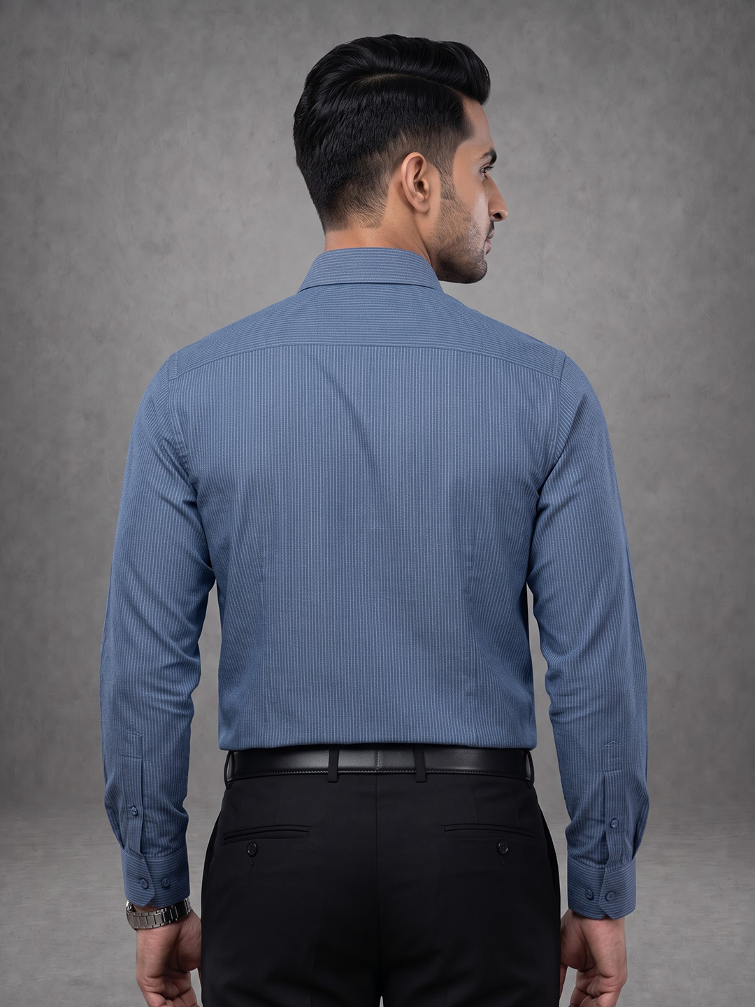 Prima Club Premium Cotton Dobby Mid Blue Stripes Regular Fit Shirt SRAX1