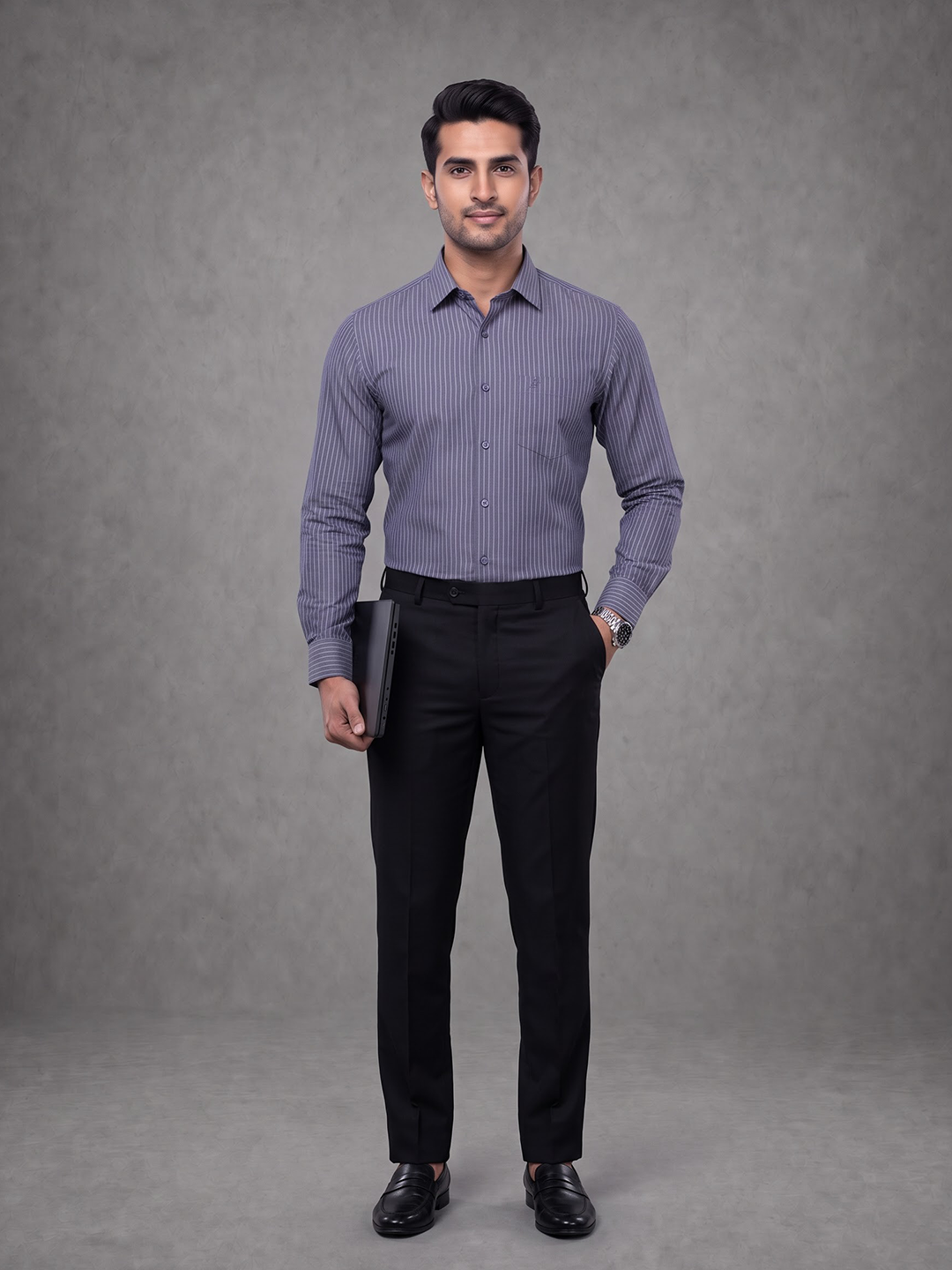 Prima Club Premium Cotton Dobby Purple Stripes Regular Fit Shirt SRAR7