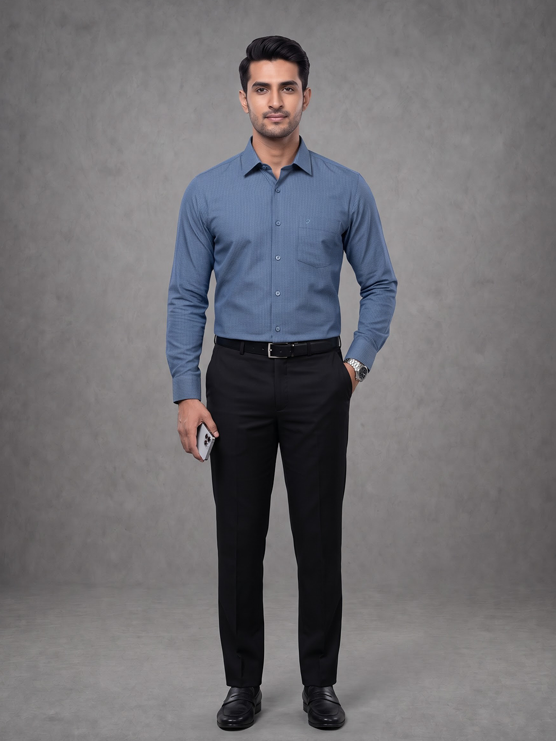 Prima Club Premium Cotton Dobby Mid Blue Stripes Regular Fit Shirt SRAX1