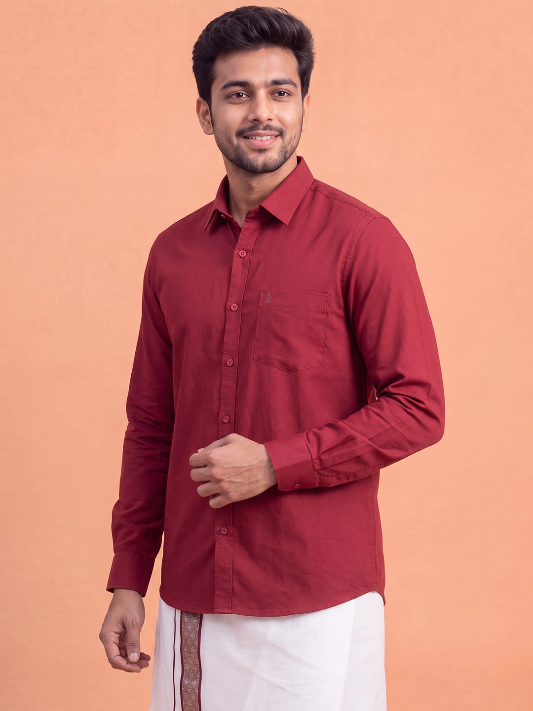100% Cotton Cherry Wood Shirt and Colour Jari Border Dhoti Set BT8