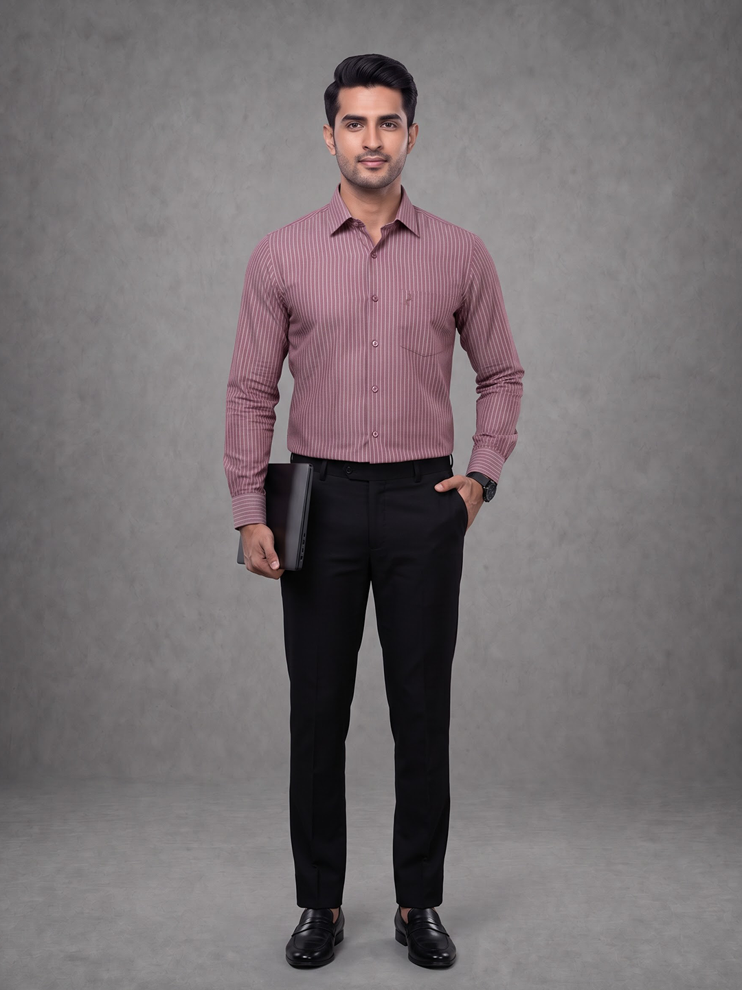 Prima Club Premium Cotton Dobby Pink Red Stripes Regular Fit Shirt SRAR3