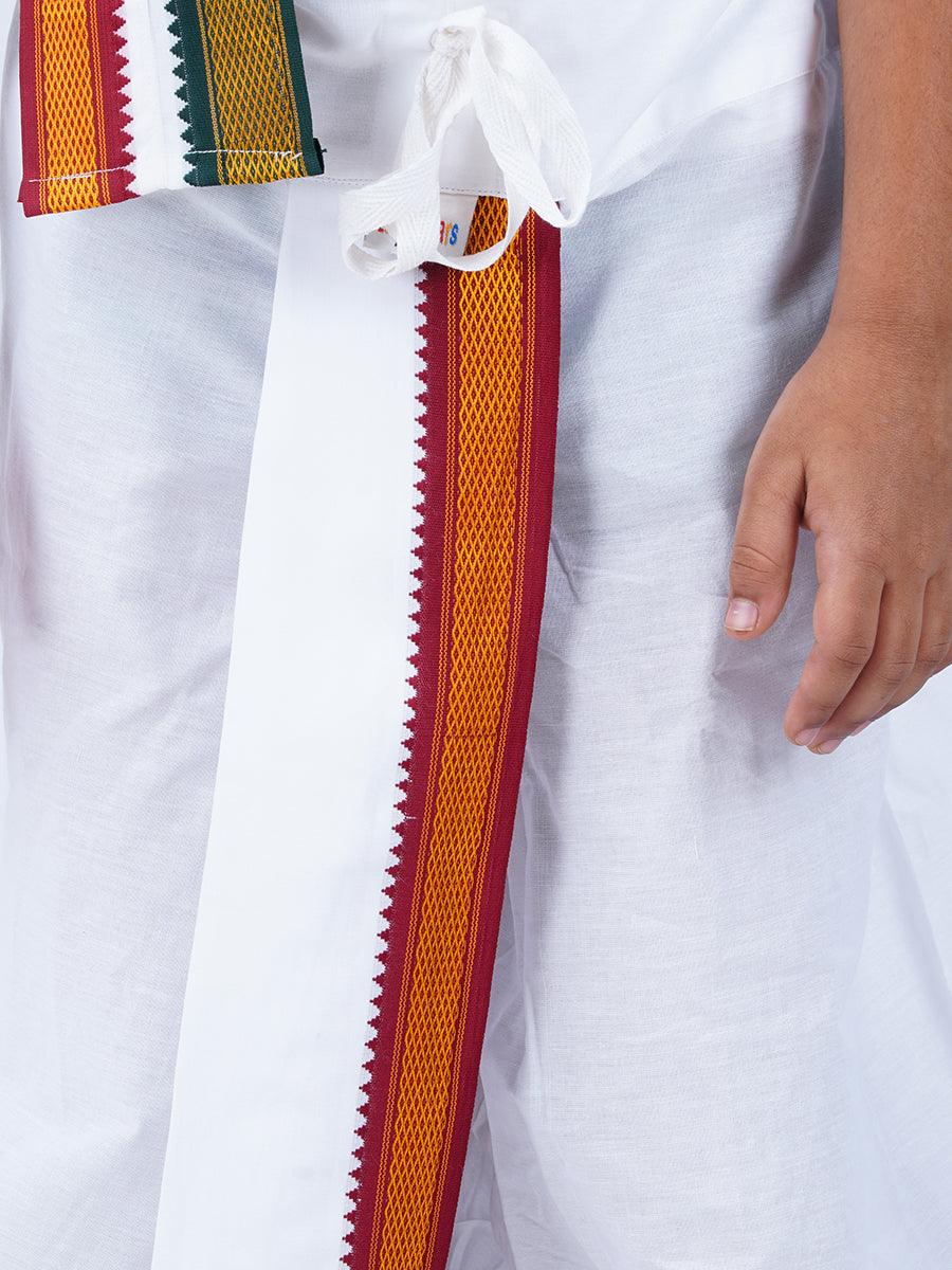 Boys Mayilkhan Panchakacham Dhoti + Towel Set -  Ramraj Cotton-Bottom zoom view