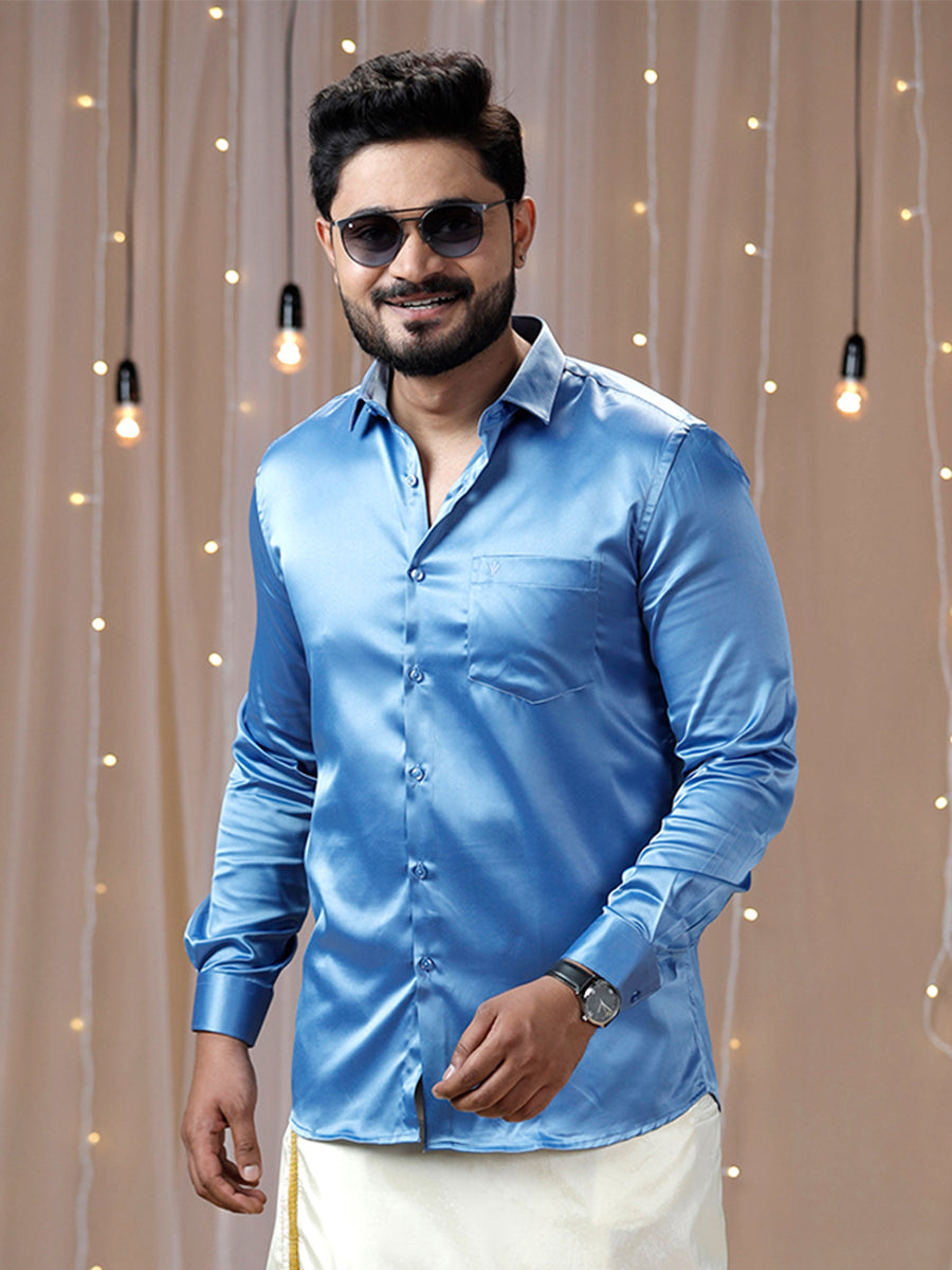 Mens Party Wear Sky Blue Full Sleeves Colour Shirt PSS6