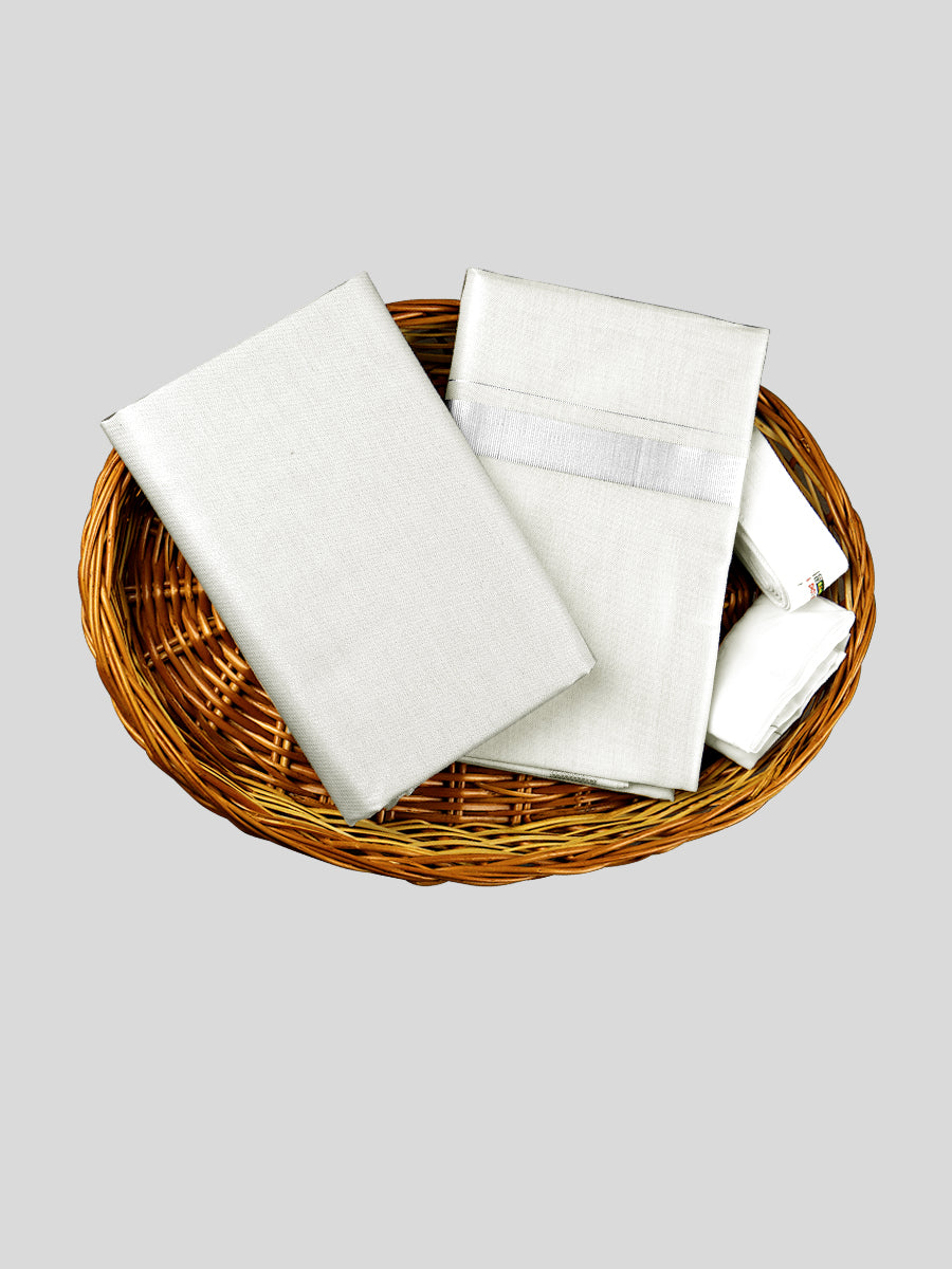 Mens Tissue Unstitched Shirt & Dhoti Celebrity Set Silver-View one