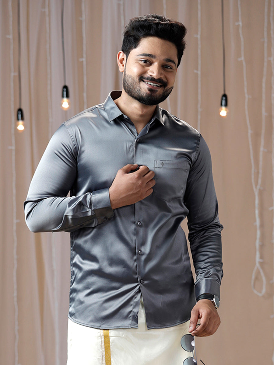 Mens Party Wear Grey Full Sleeves Colour Shirt PSS2