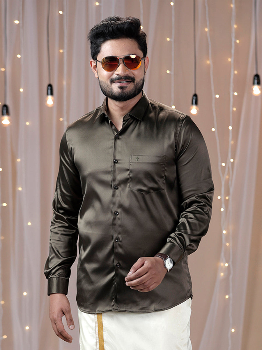 Mens Party Wear Grey Full Sleeves Colour Shirt PS2