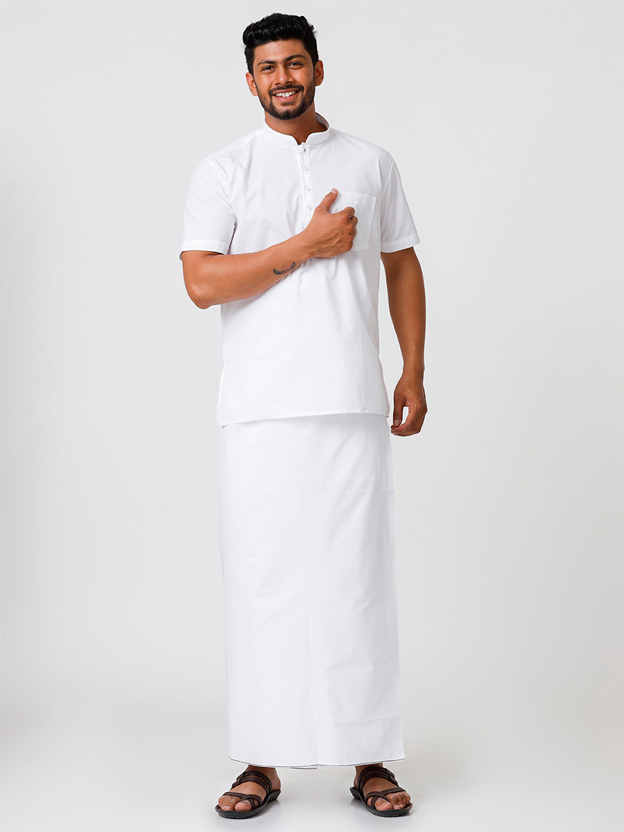 Mens Single White Prayer Dhoti Quba-Full view