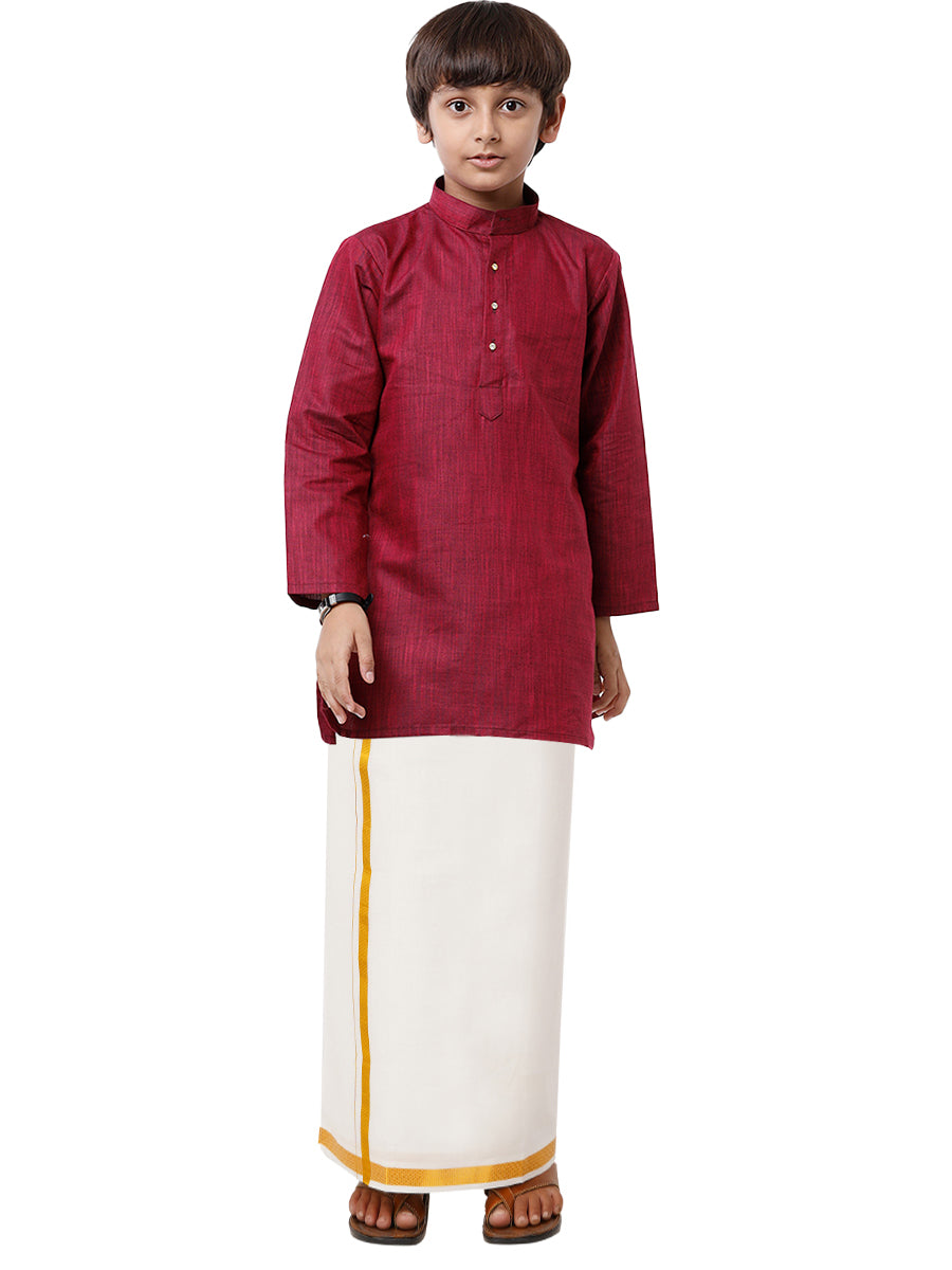 Boys Fantastic Kurta & White Dhoti Set Maroon FS7