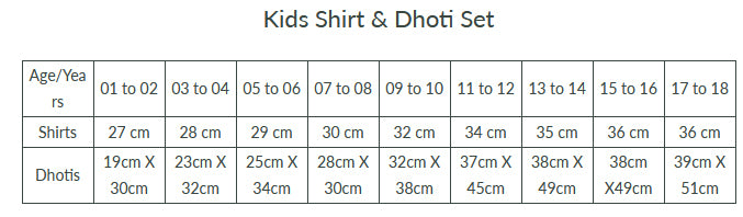 Boys Matching Dhoti & Shirt Combo Green C36-Size chart