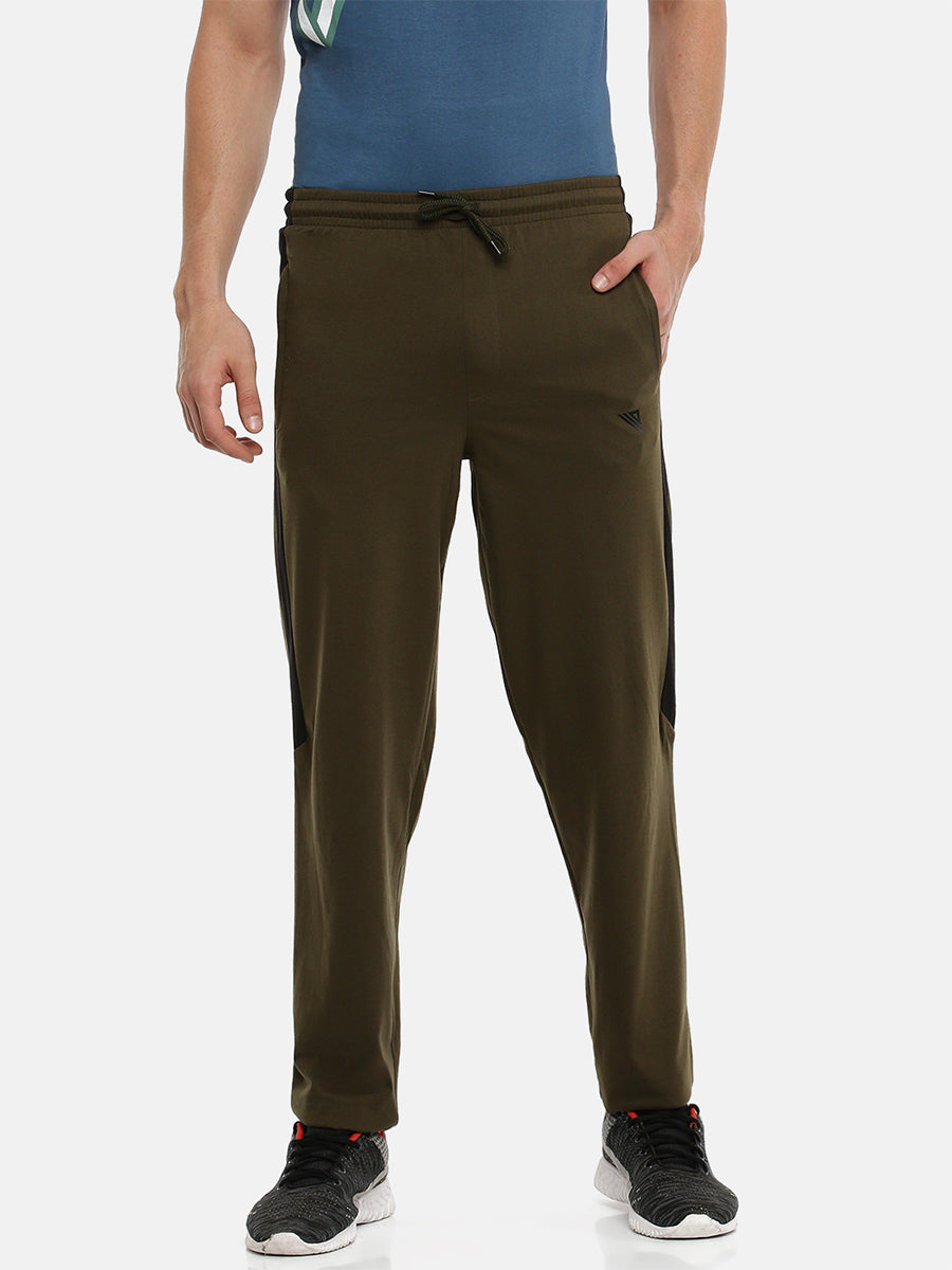 Combed Cotton Olive Green Smart Fit Trackpants with Pockets